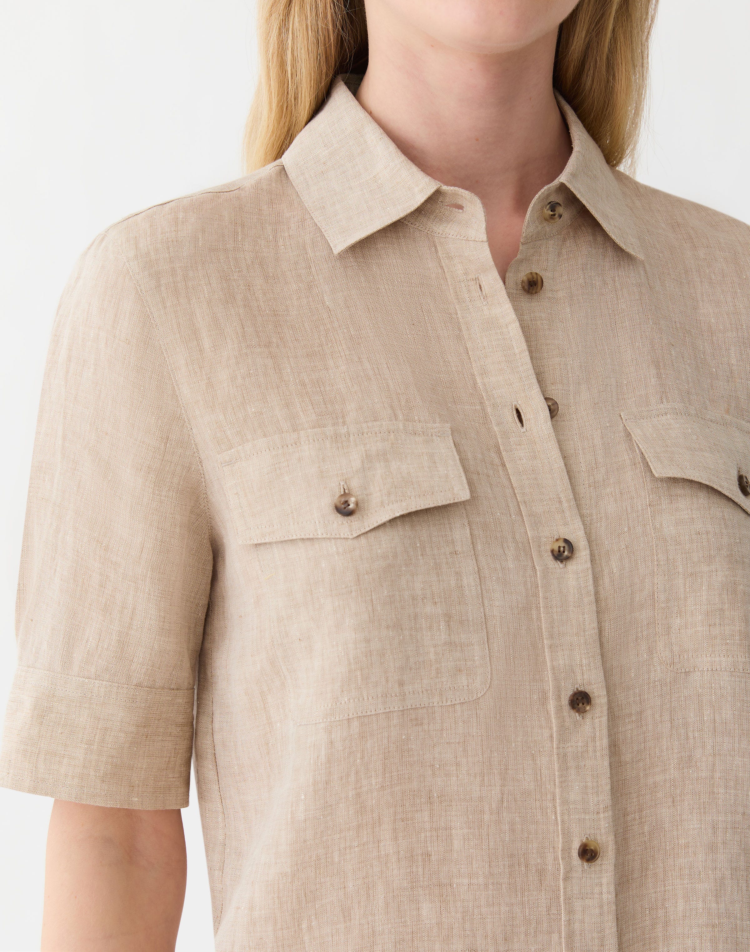 Plus-Size Organic Linen Patch Pocket Shirt