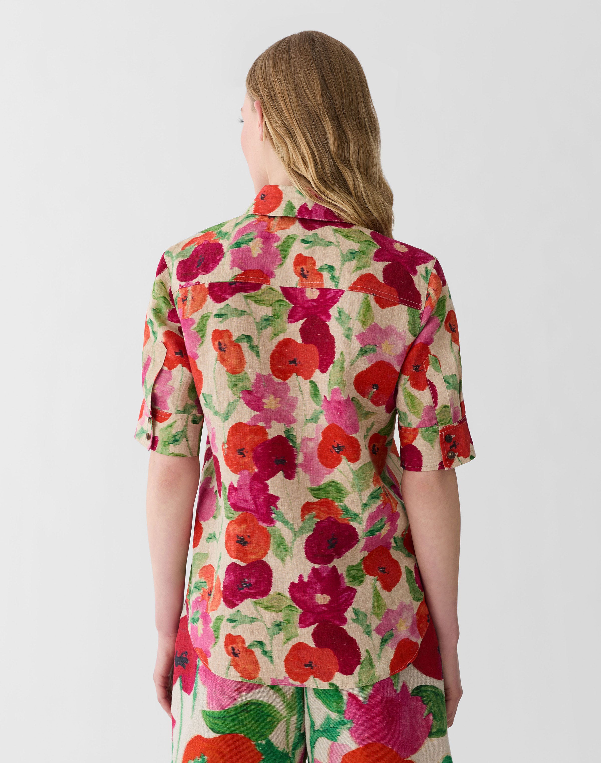 Blossom Print Organic Linen Patch Pocket Shirt