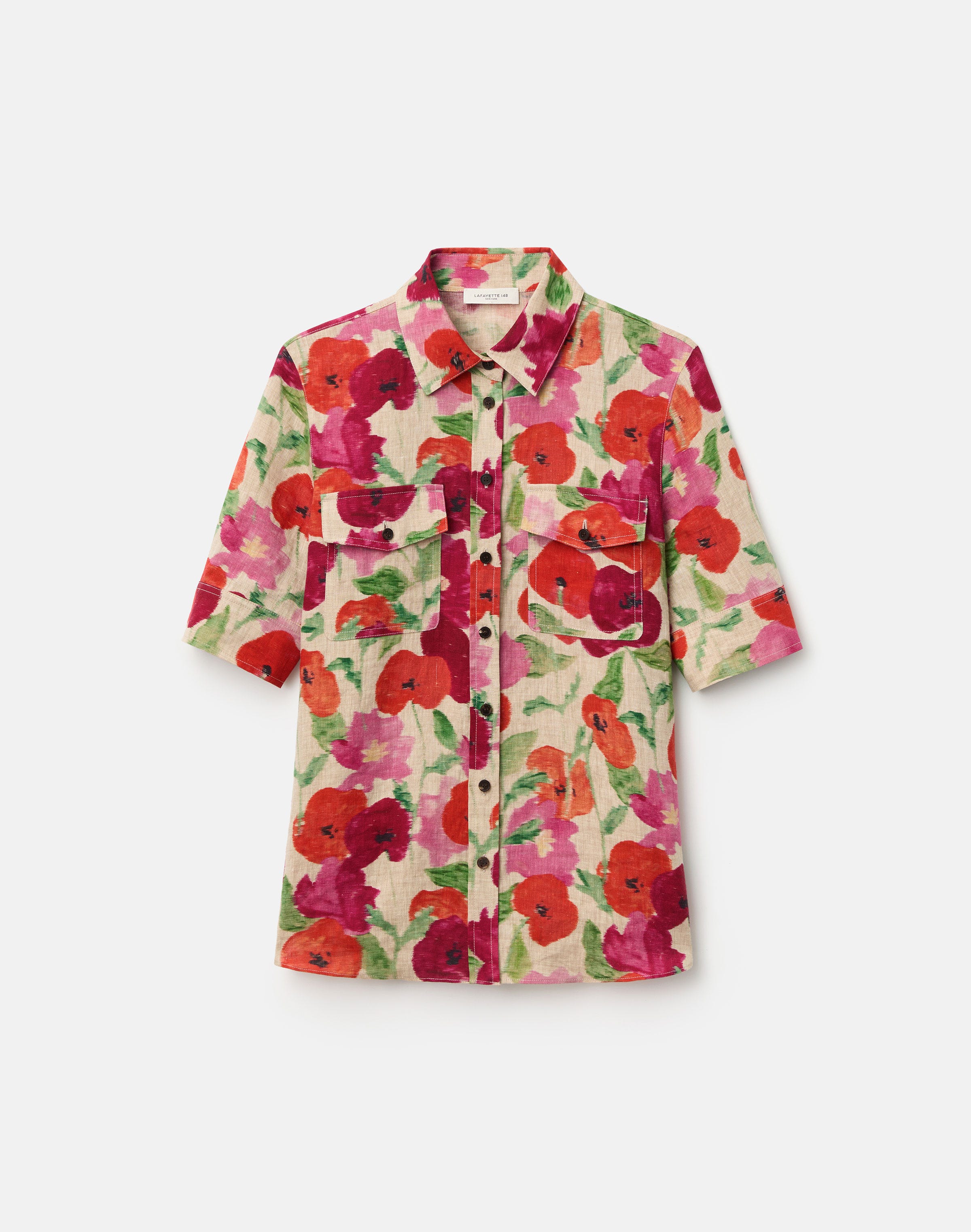Blossom Print Organic Linen Patch Pocket Shirt