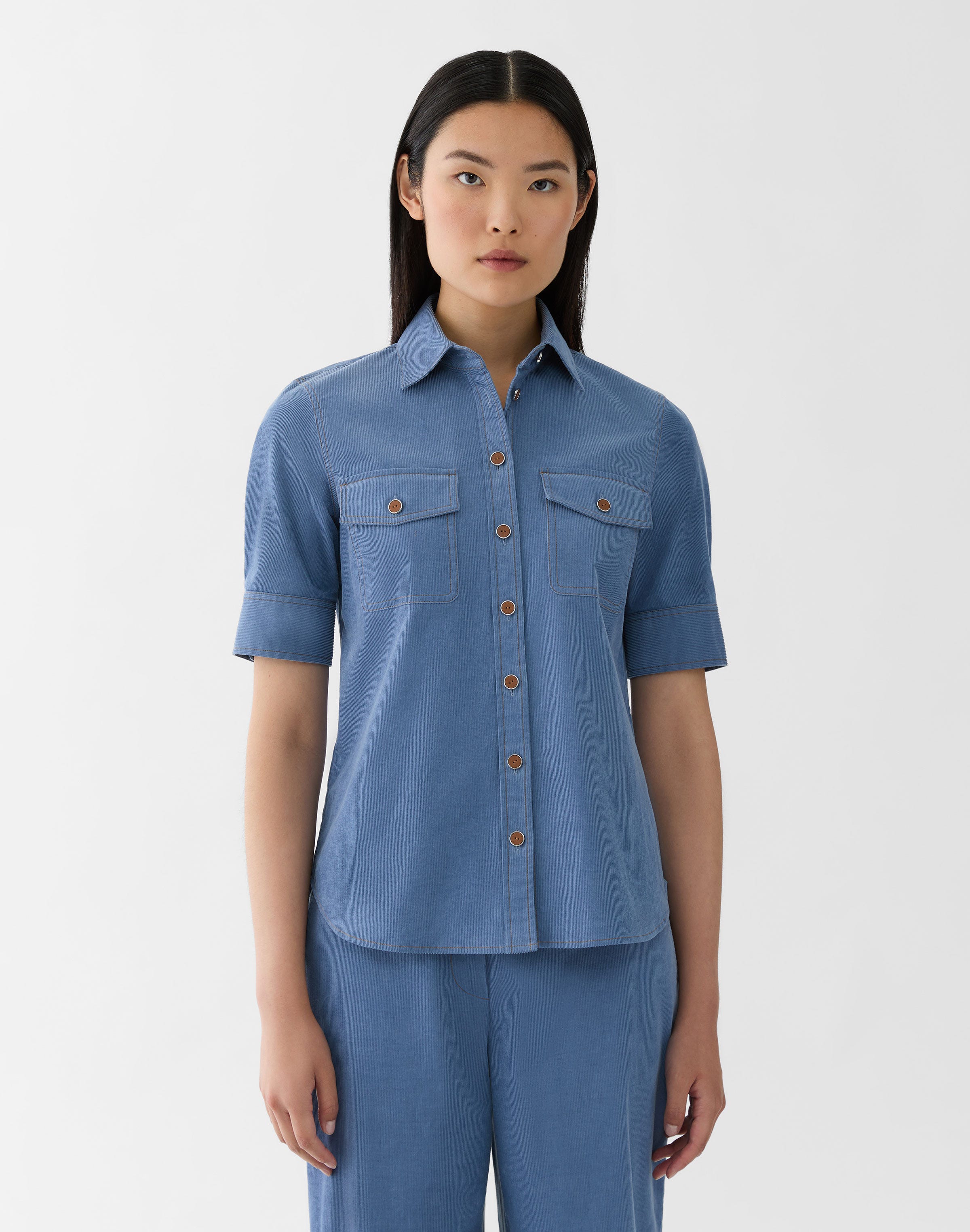 Fine Wale Corduroy Patch Pocket Blouse