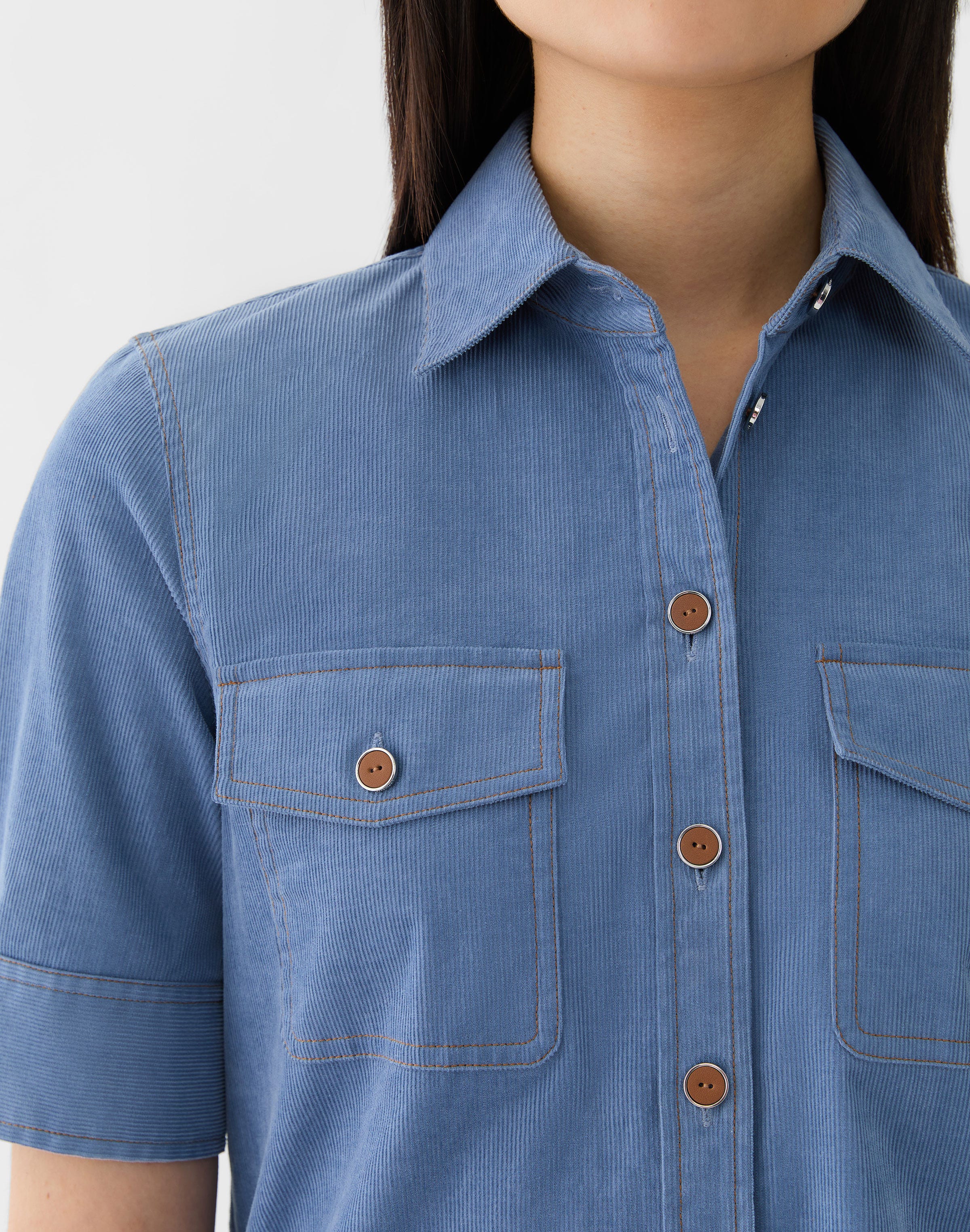 Fine Wale Corduroy Patch Pocket Blouse