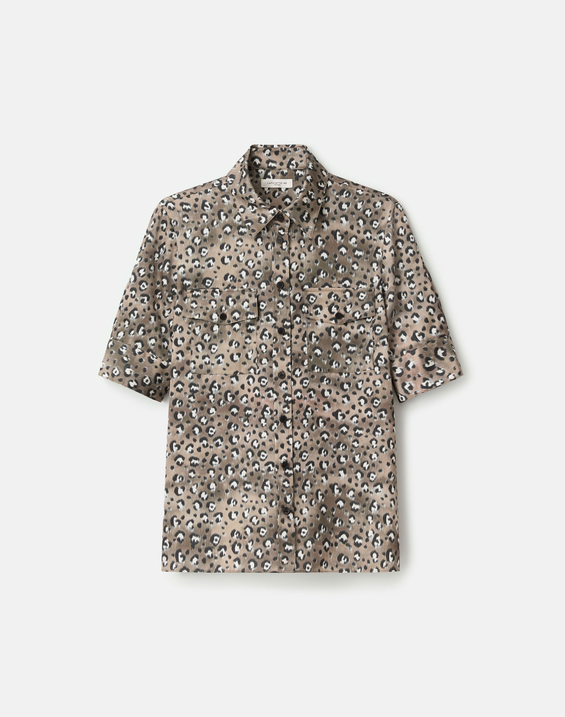 Leopard Print Satin Patch Pocket Blouse