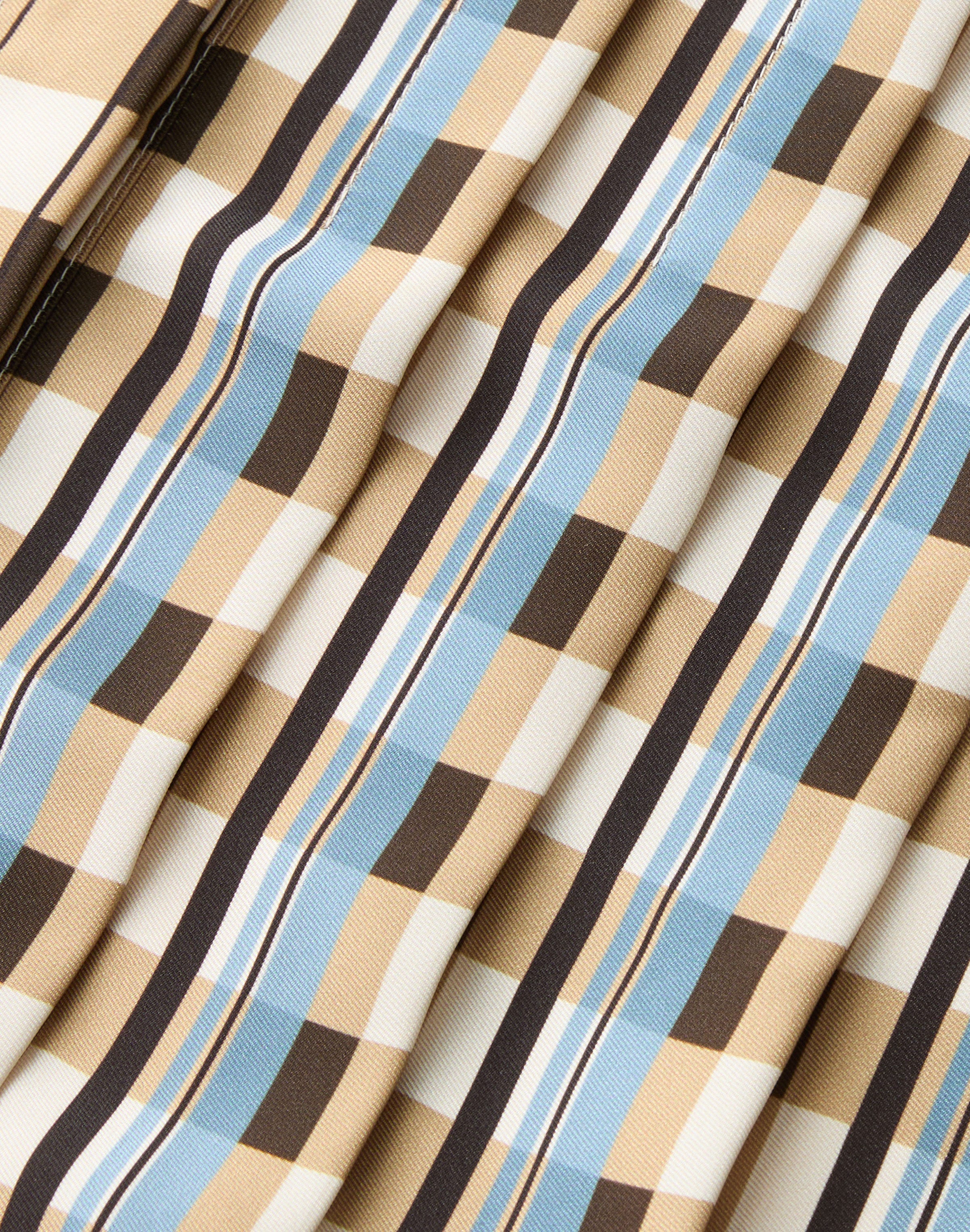 Plaid Print Twill Pleated Front Blouse