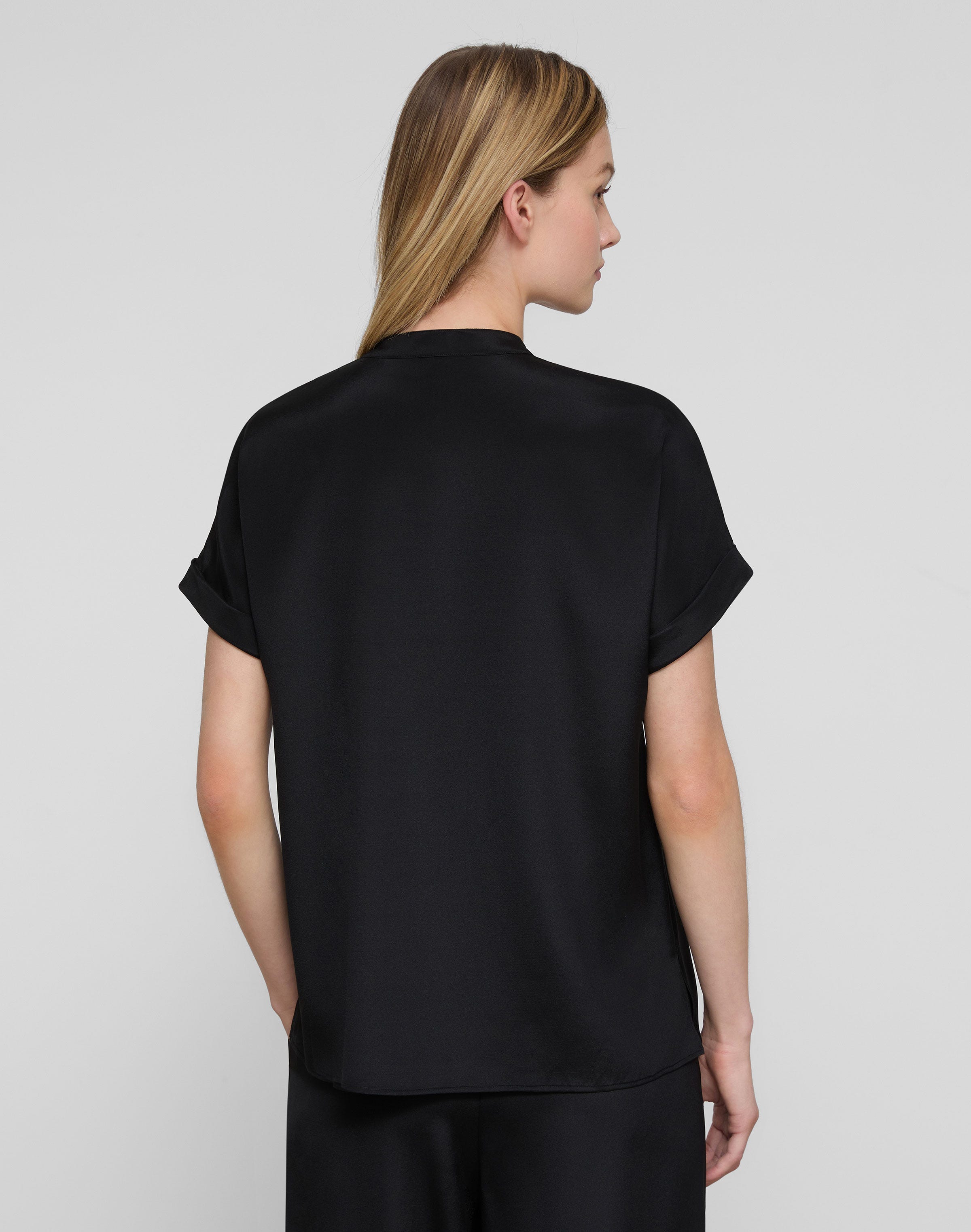 Plus-Size Organic Silk Stretch Georgette Henley Blouse