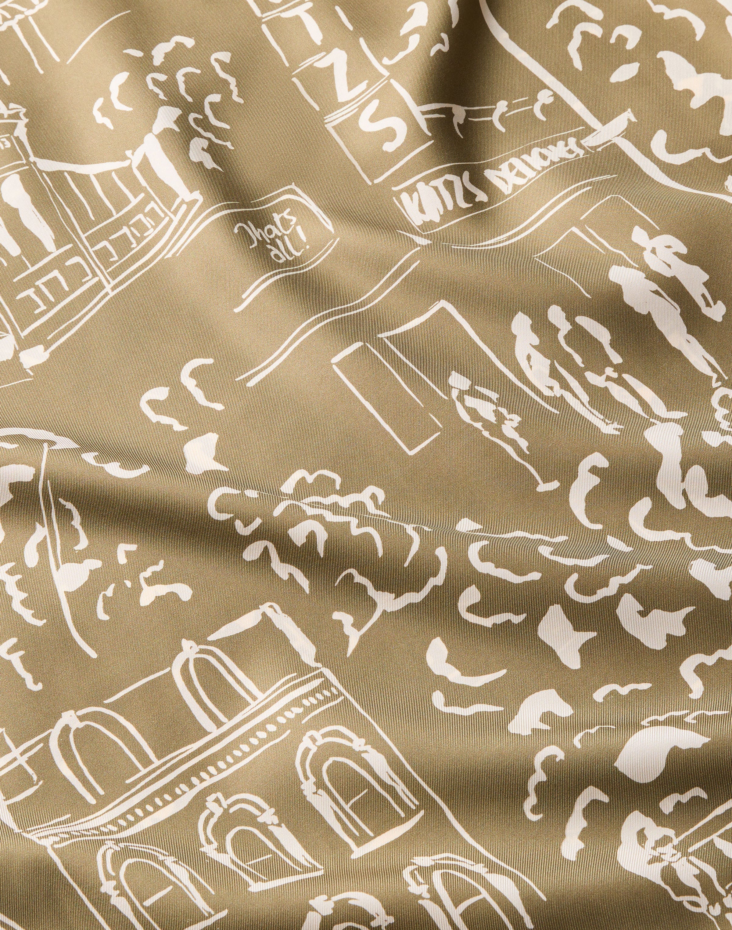 Landmarks Print Silk Twill Henley Blouse