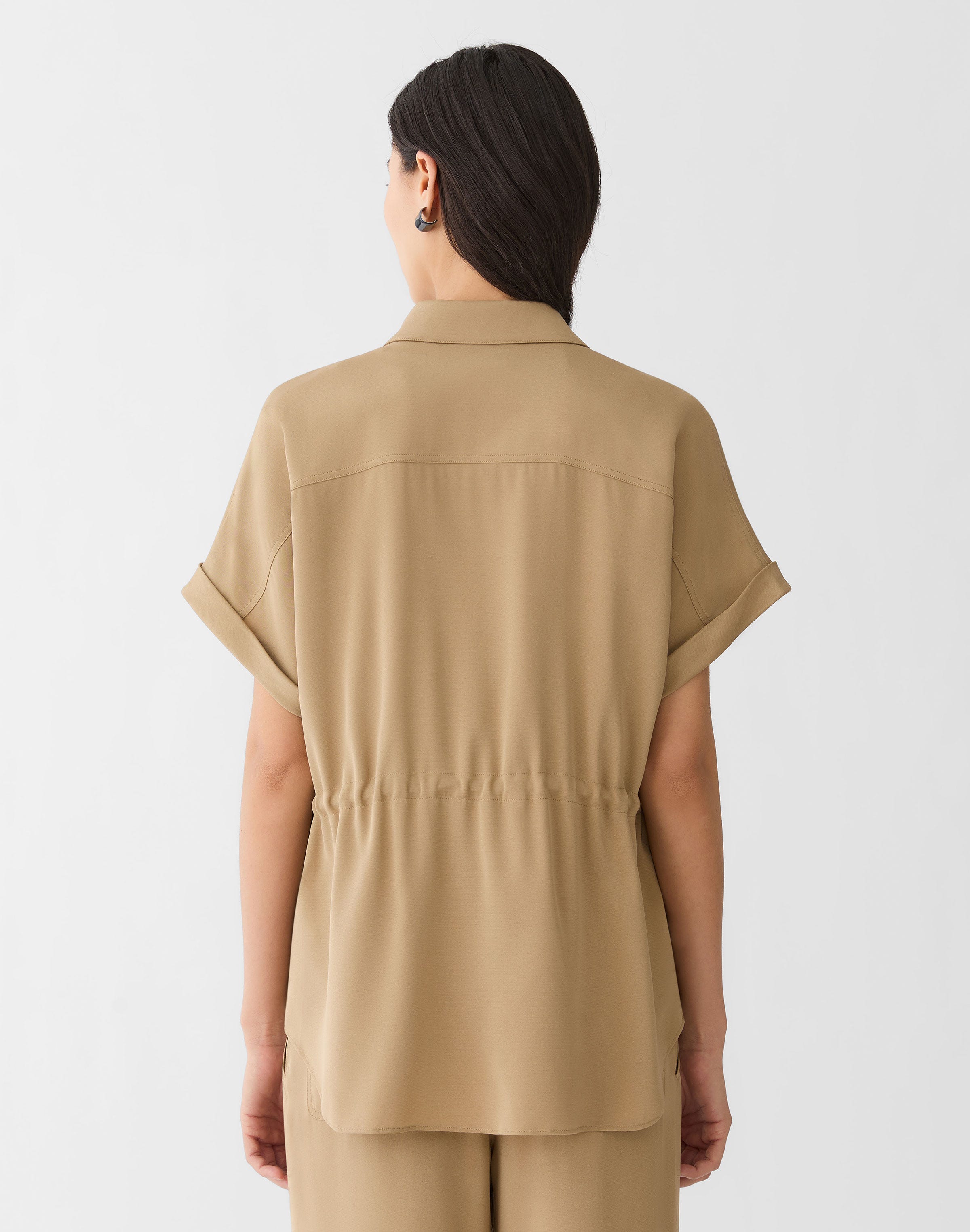 Petite Organic Silk Stretch Georgette Zip Front Blouse