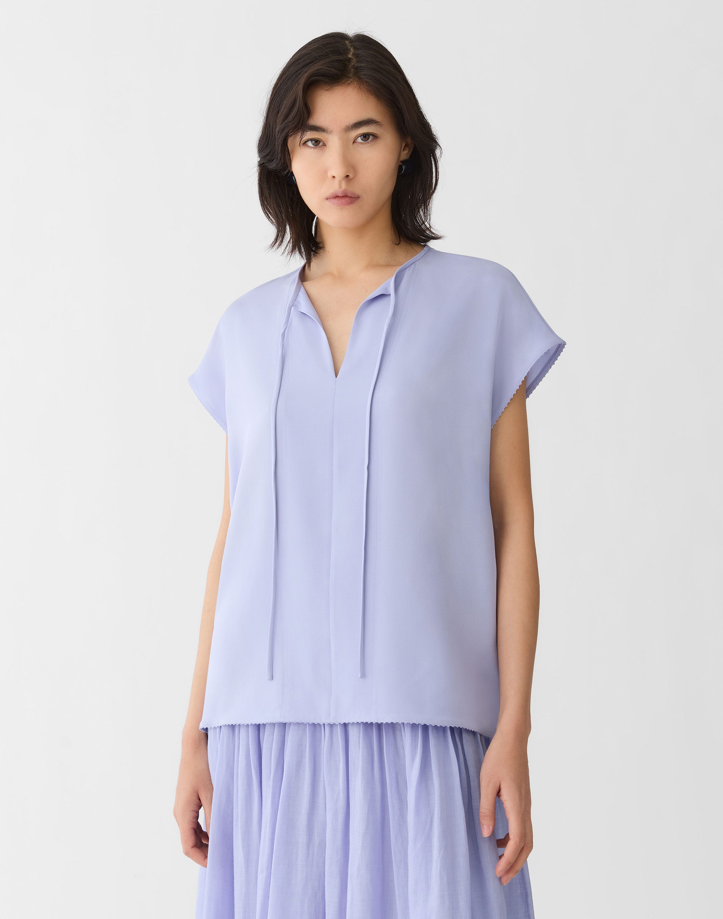Plus-Size Organic Silk Stretch Georgette Keyhole Blouse