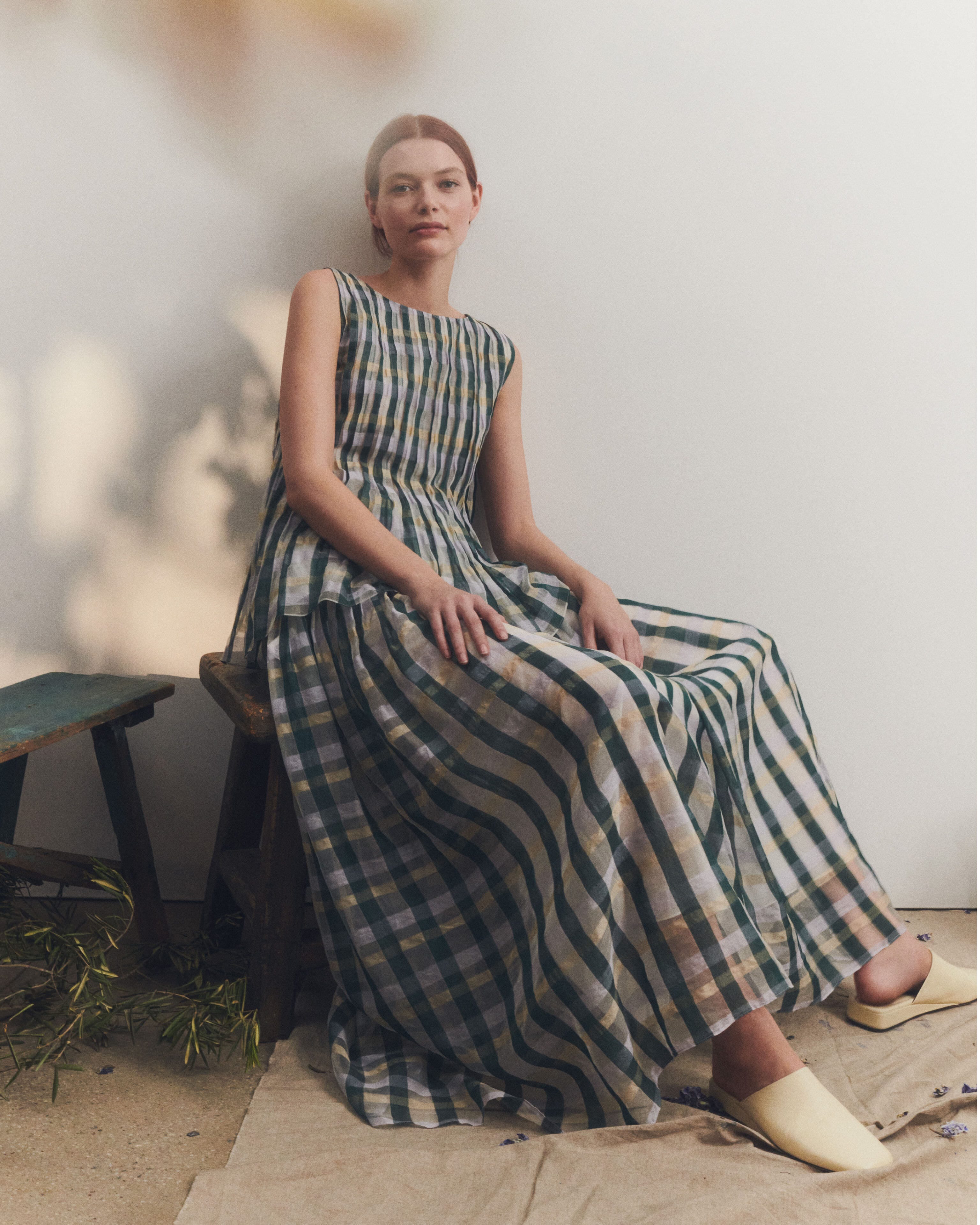 Cotton-Silk Plaid Blouse and Skirt