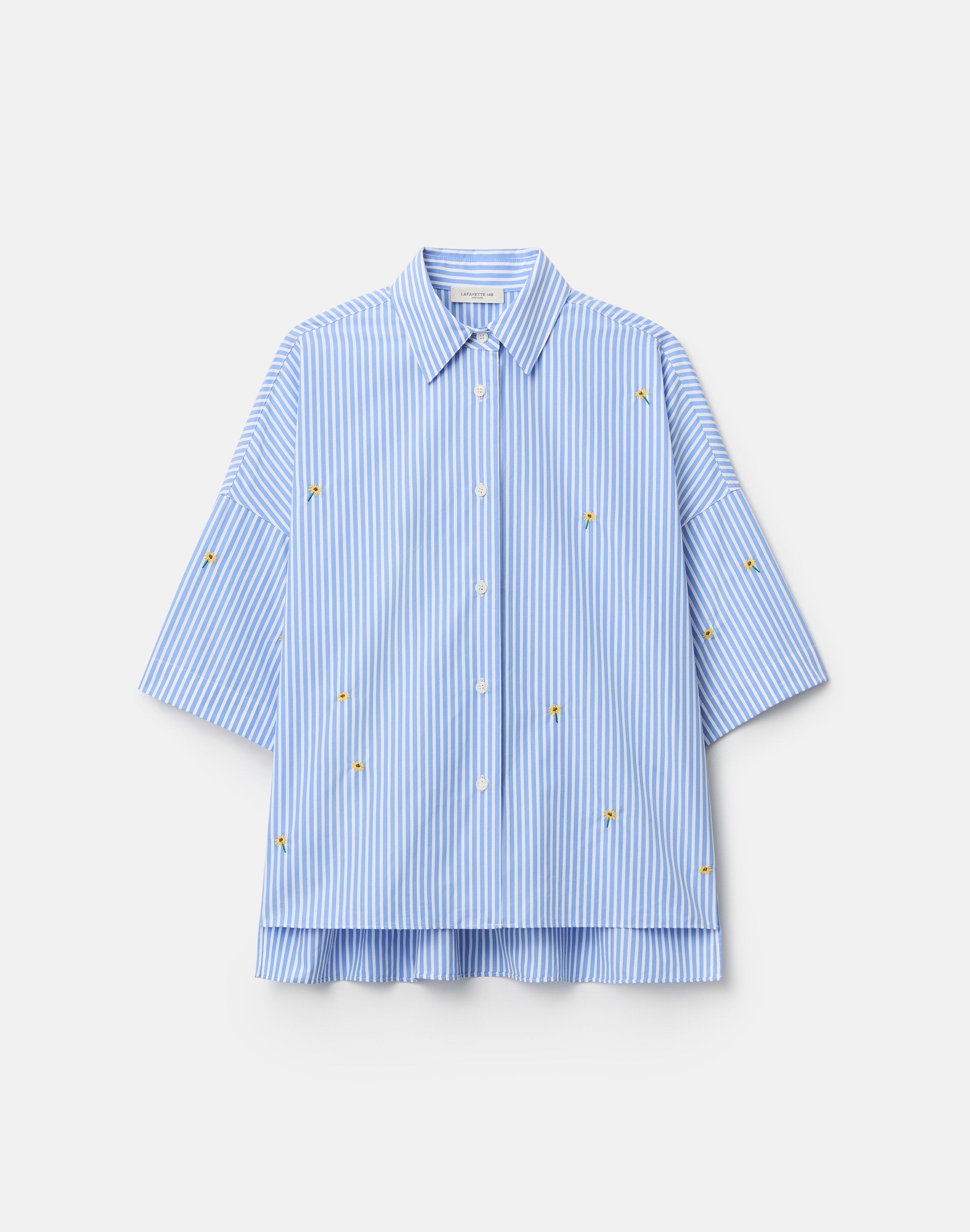 Striped Cotton Floral Embroidered Shirt