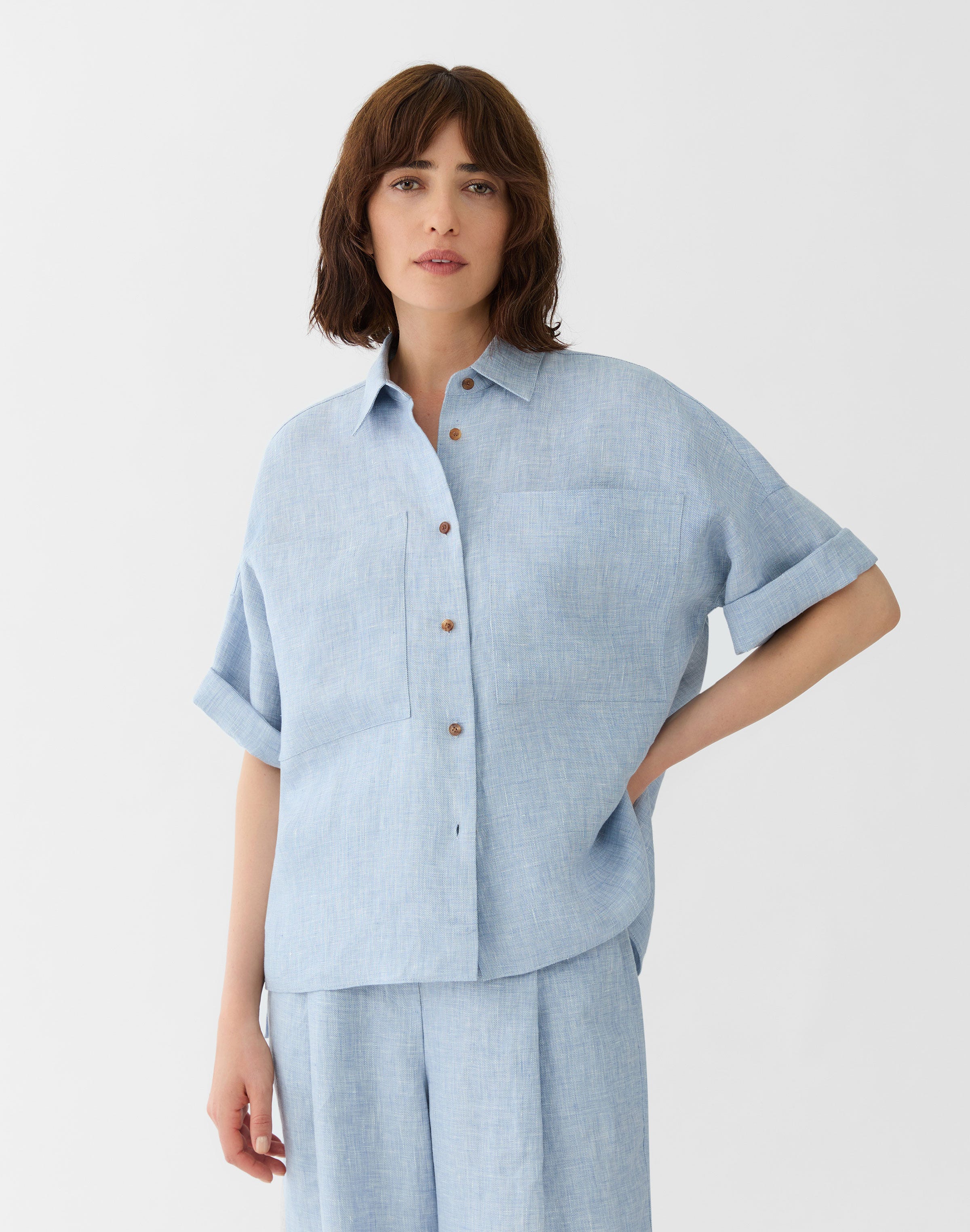 Linen Twill Mélange Patch Pocket Shirt