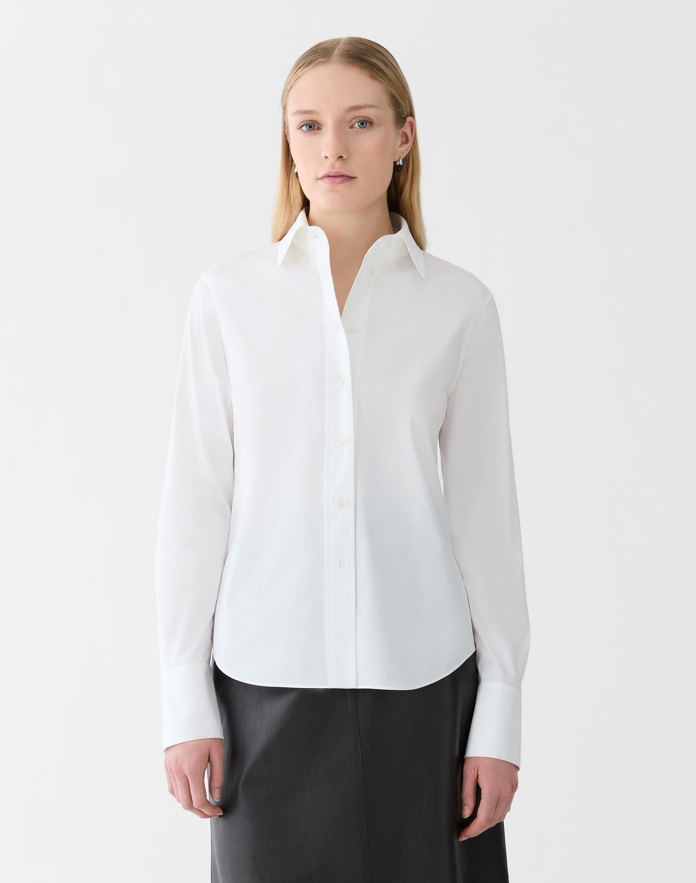 Petite Stretch Cotton Button Front Slim Shirt