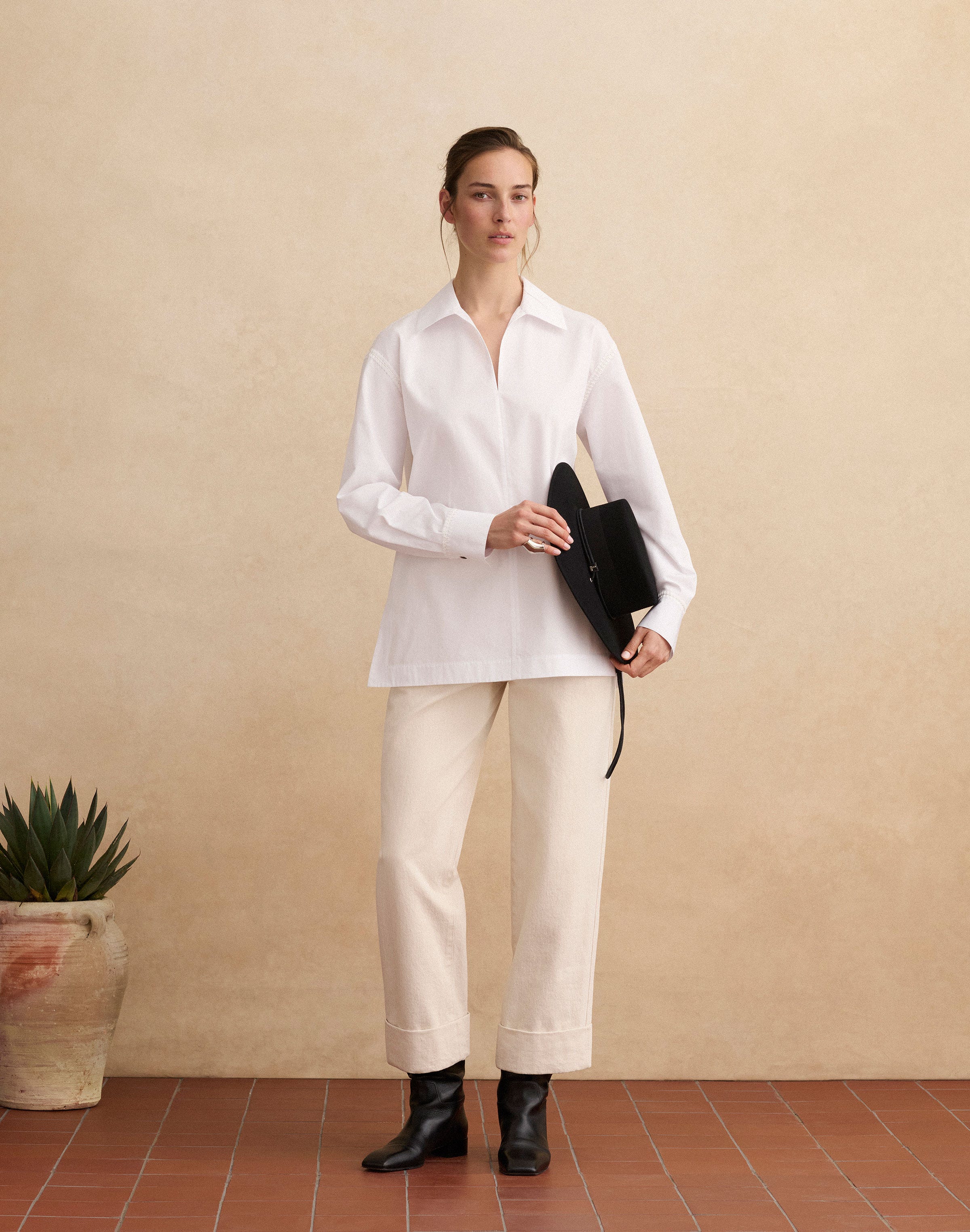 Organic Cotton Poplin Whipstitch Popover Blouse