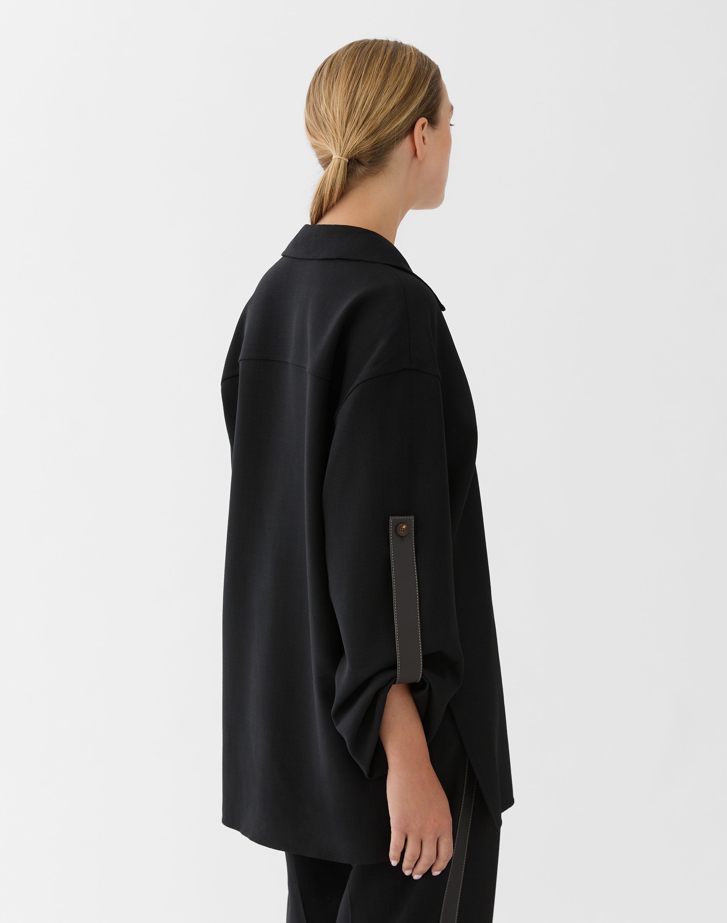 Plus-Size Responsible Wool Double Face Tab Sleeve Blouse 