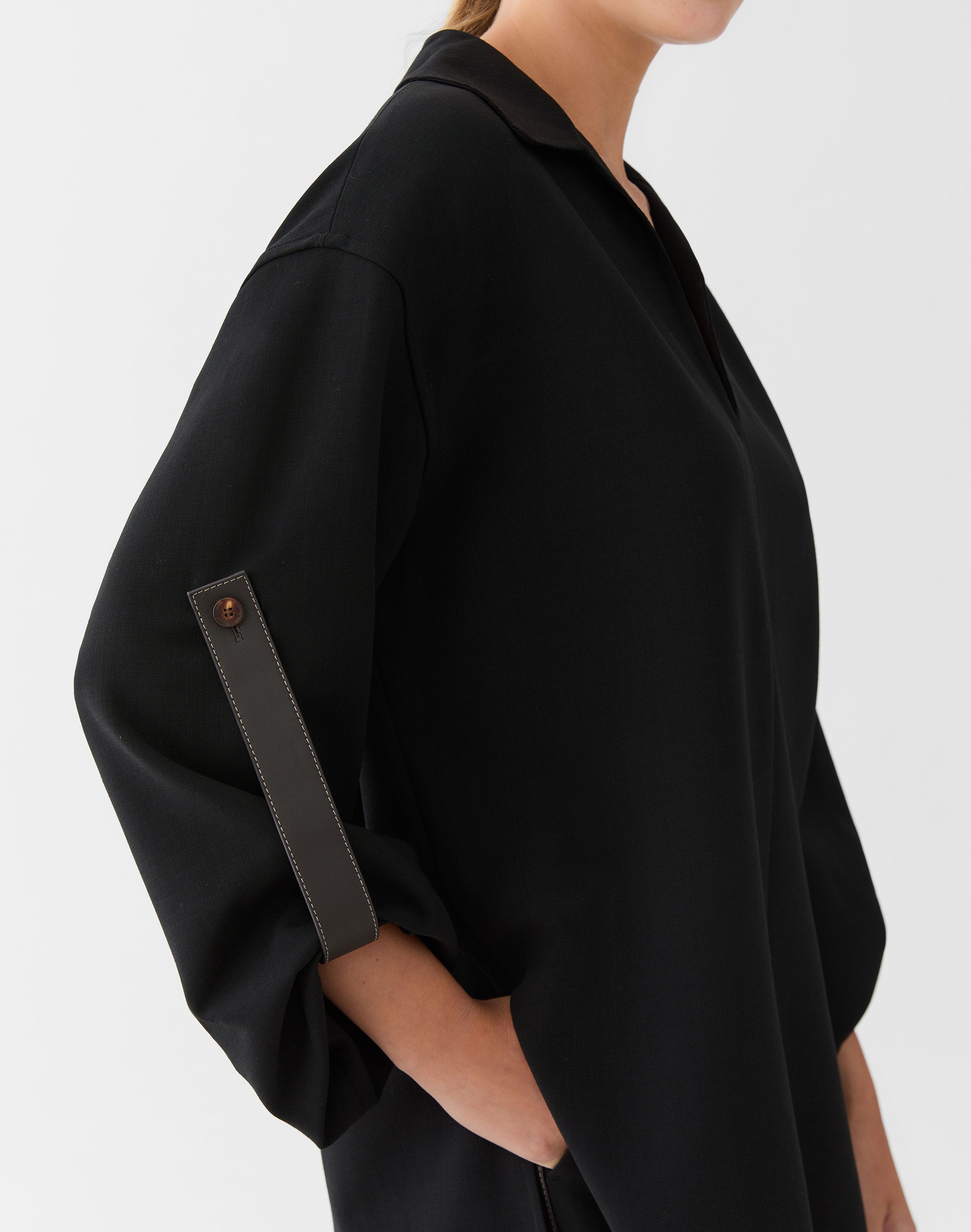 Plus-Size Responsible Wool Double Face Tab Sleeve Blouse 