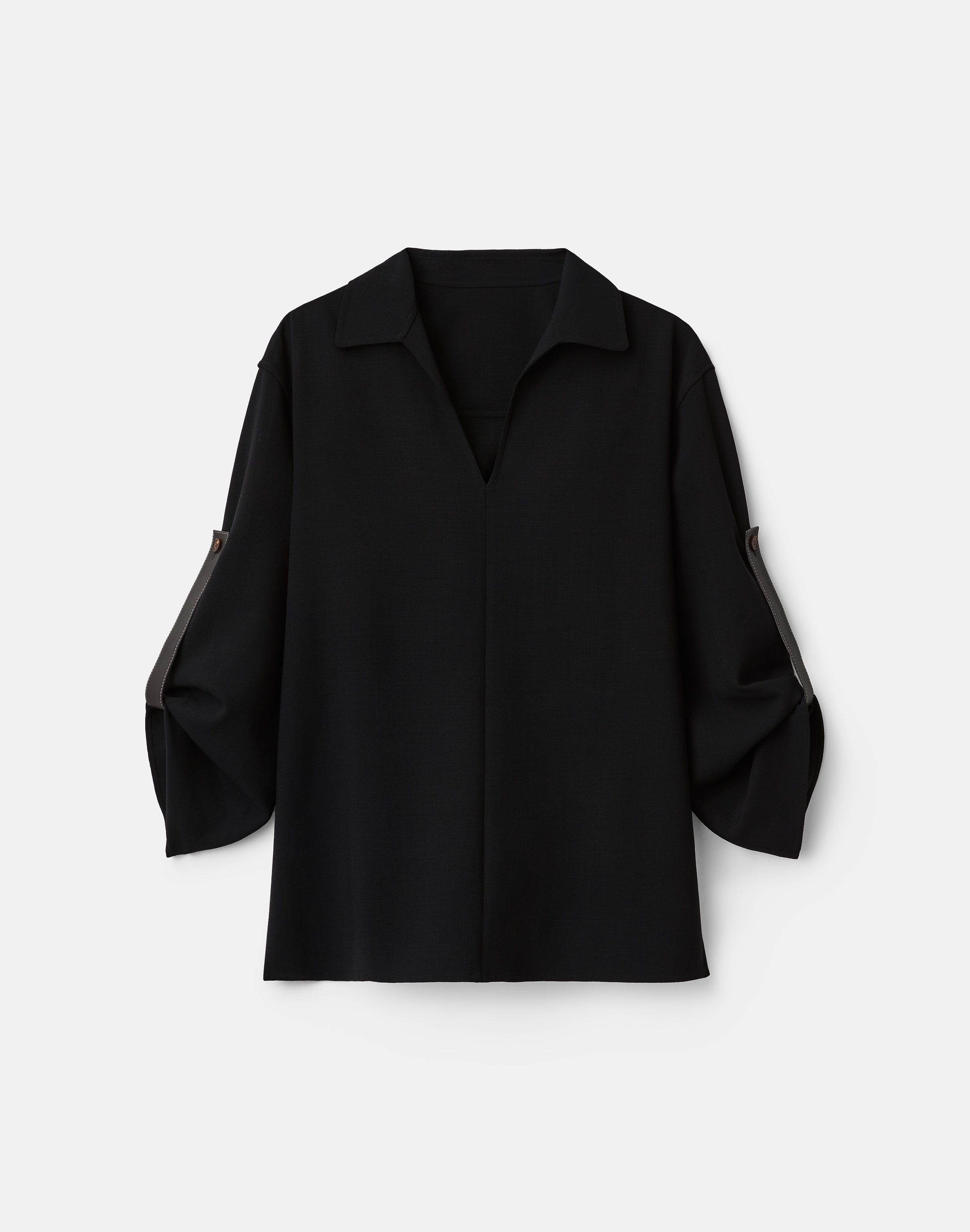 Plus-Size Responsible Wool Double Face Tab Sleeve Blouse 