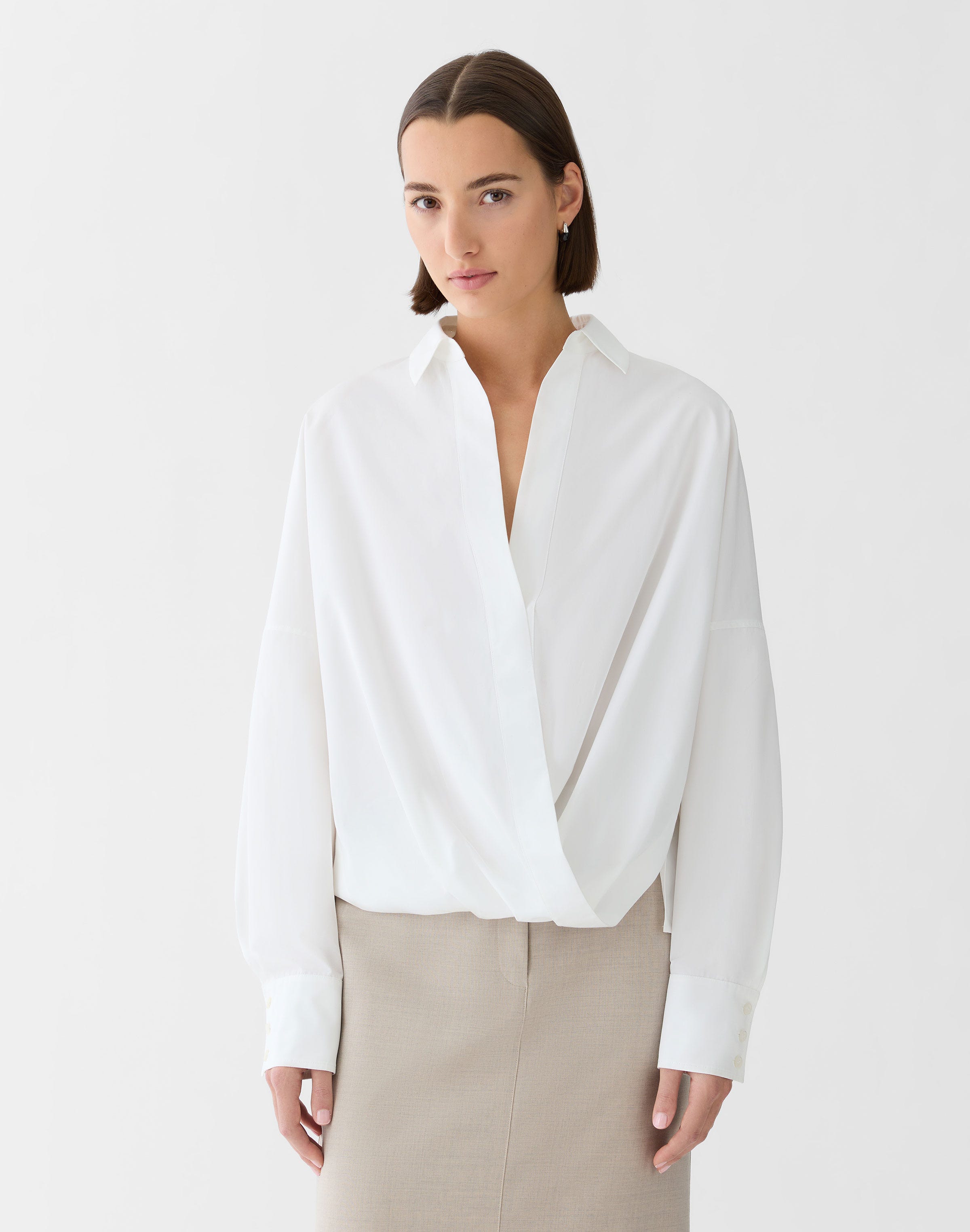 Organic Cotton Poplin Popover Wrap Shirt