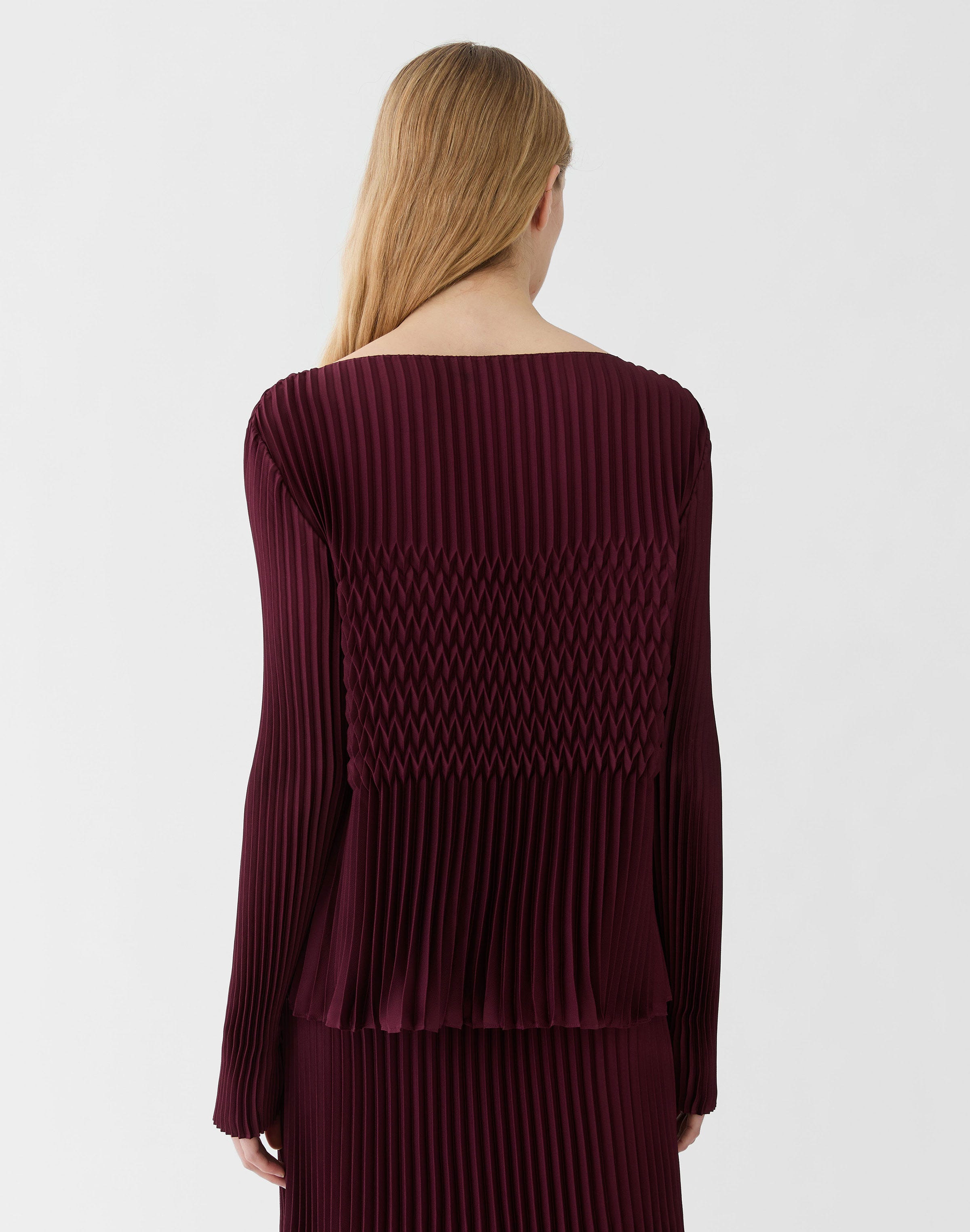 Satin Plissé Long Sleeve Blouse