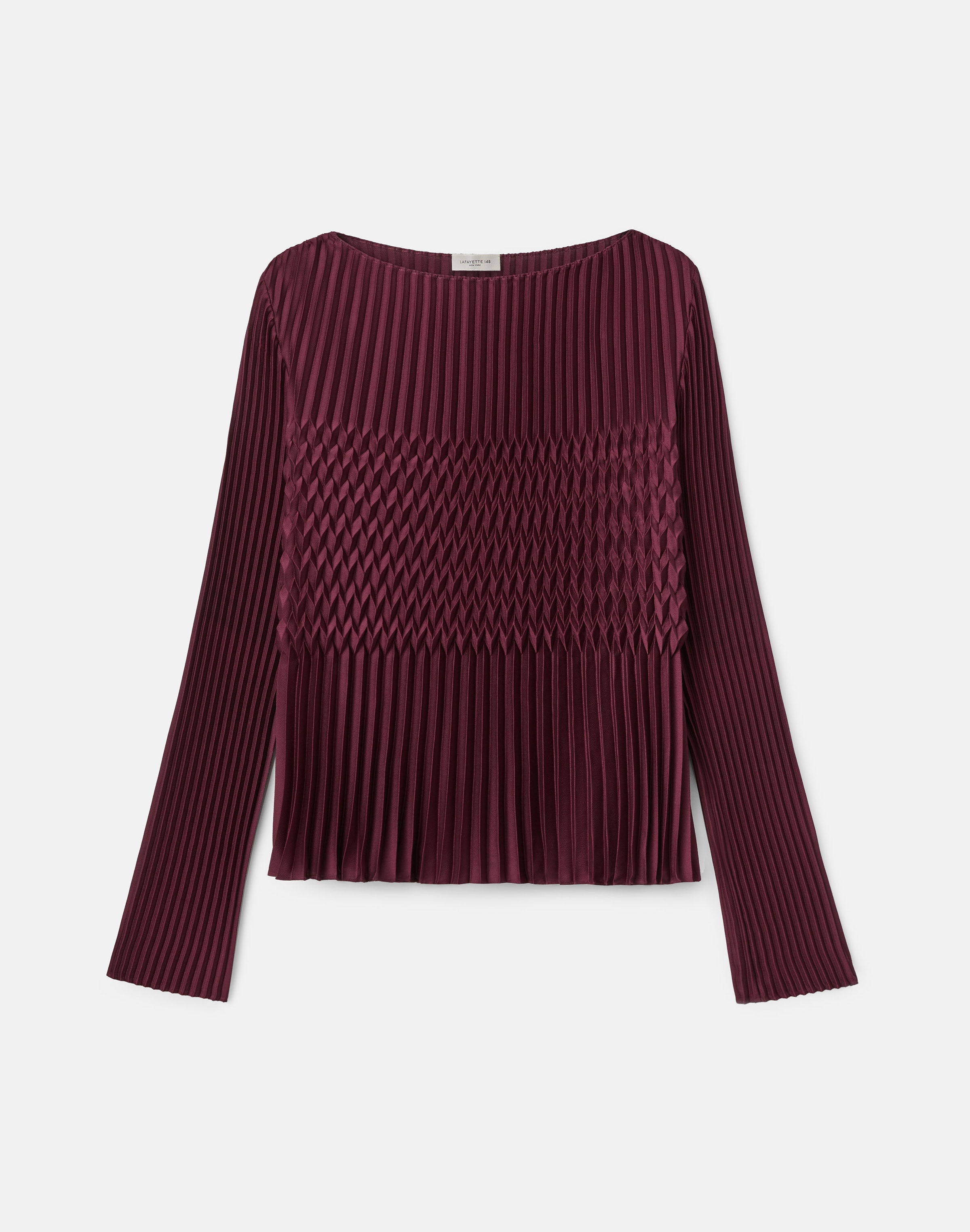 Satin Plissé Long Sleeve Blouse