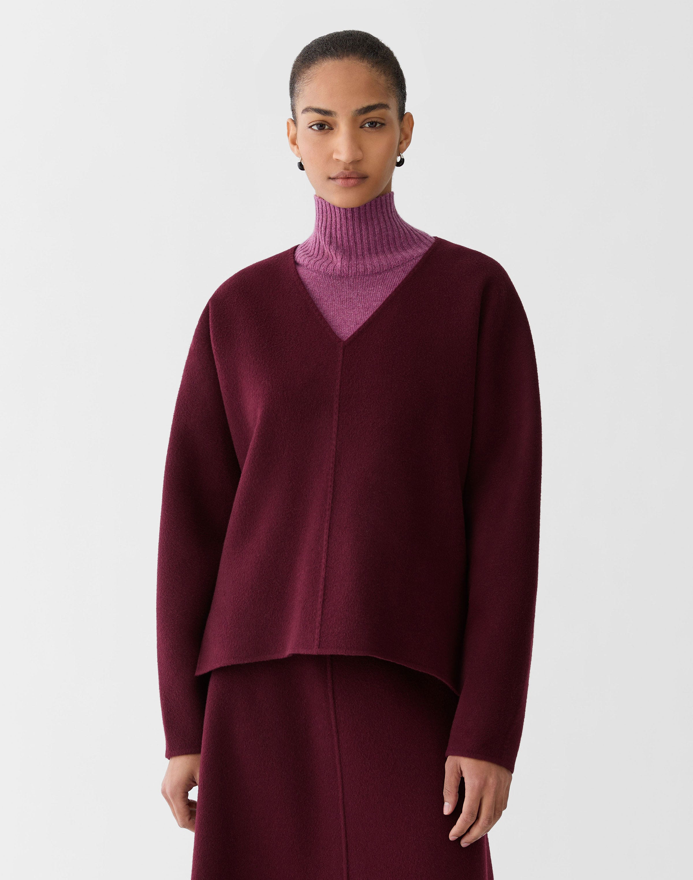 Wool-Cashmere Double Face Oversized Popover Blouse