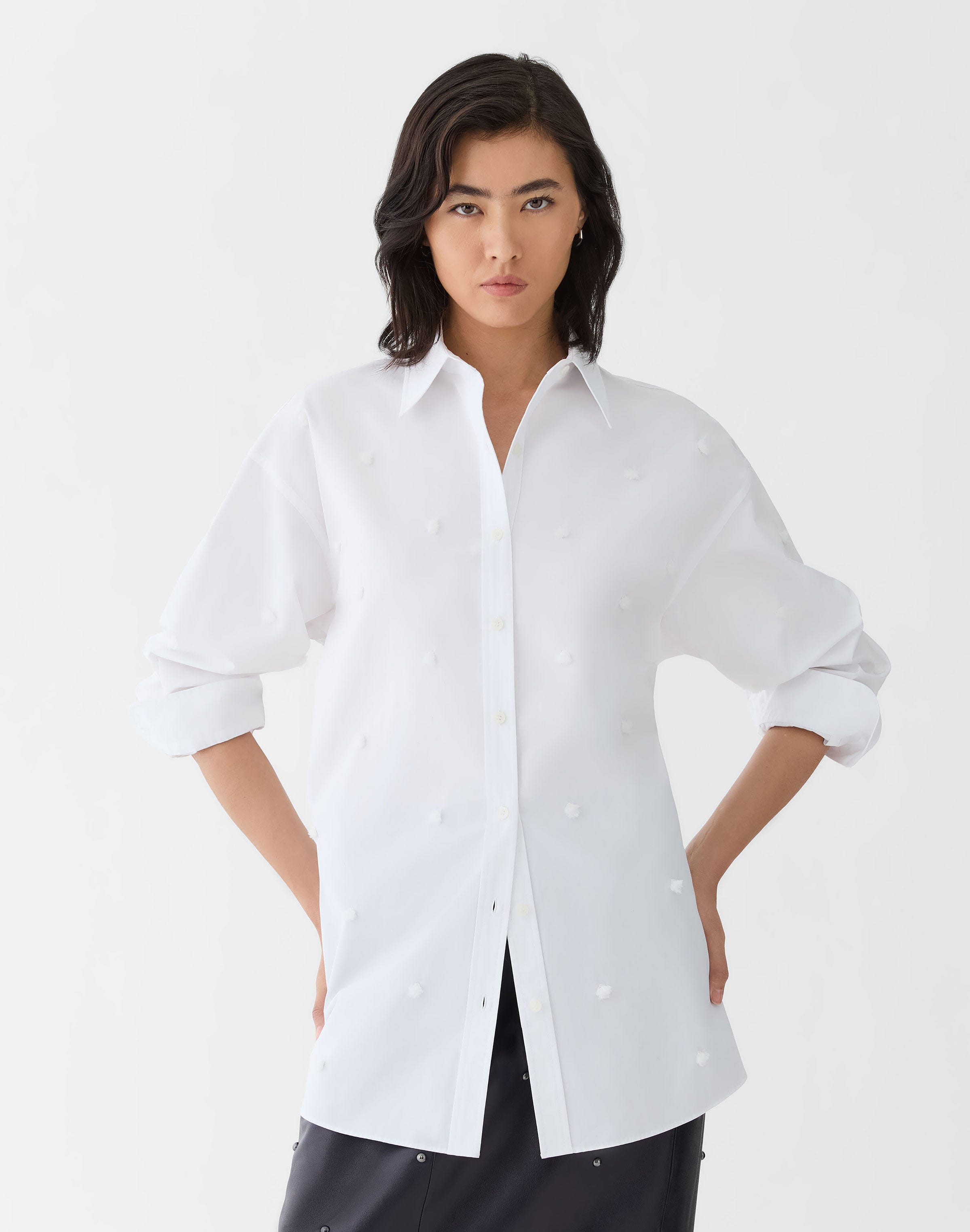 Plus-Size Organic Cotton Poplin Hand Embroidered Oversized Shirt