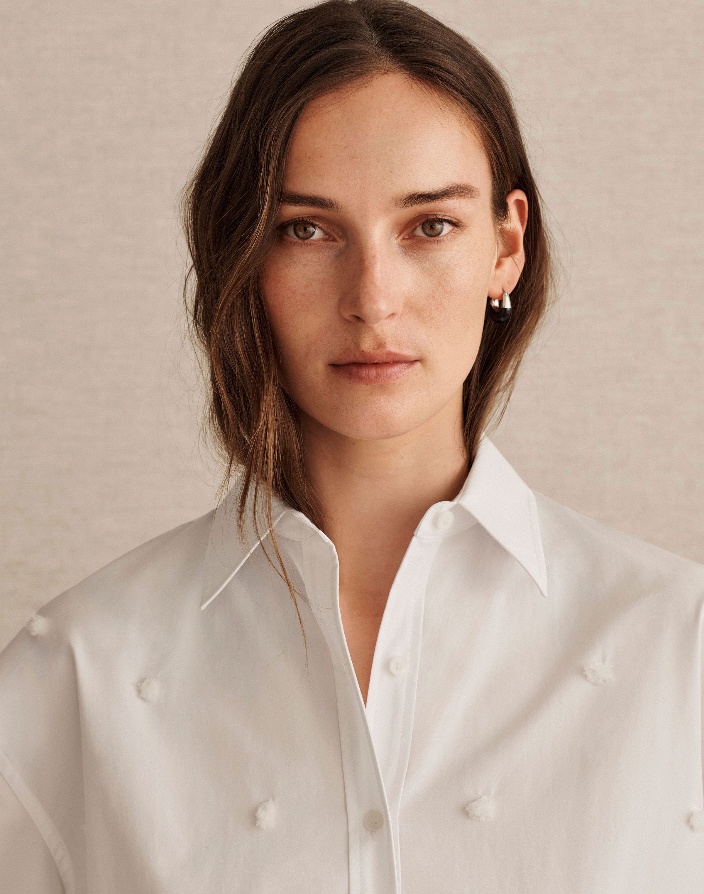 Plus-Size Organic Cotton Poplin Hand Embroidered Oversized Shirt