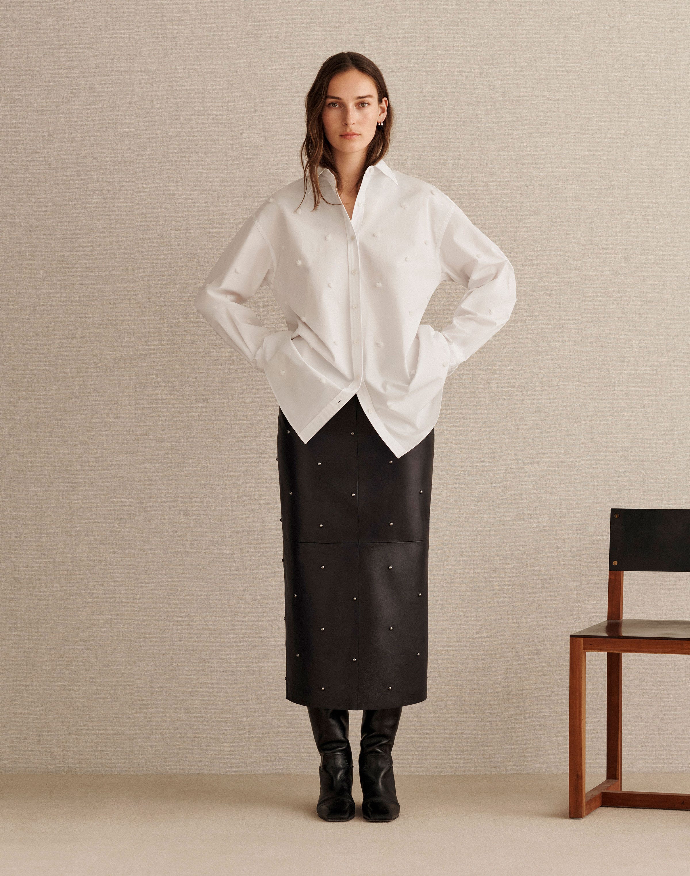 Plus-Size Organic Cotton Poplin Hand Embroidered Oversized Shirt