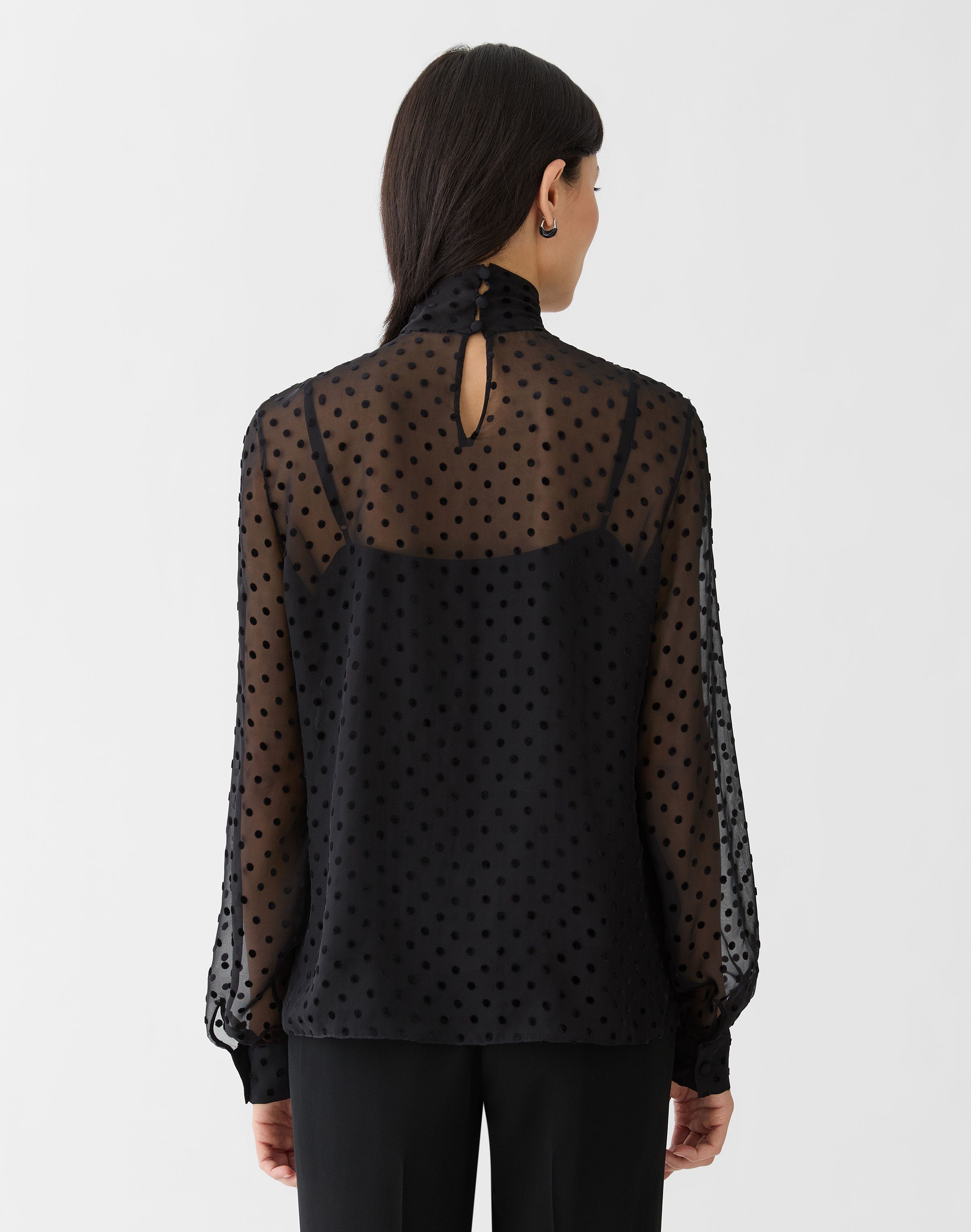 Polka Dot Devoré High Collar Blouse