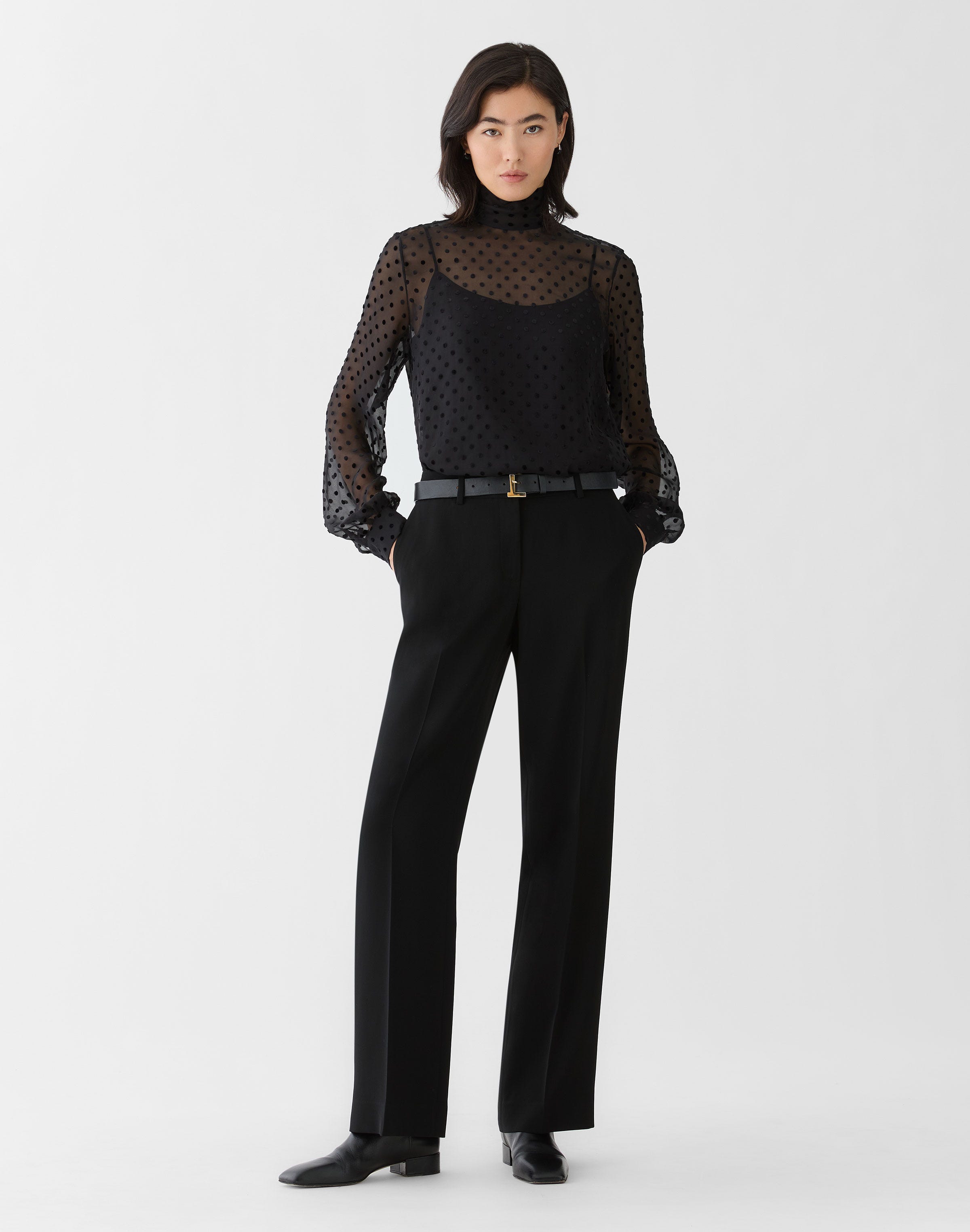 Polka Dot Devoré High Collar Blouse