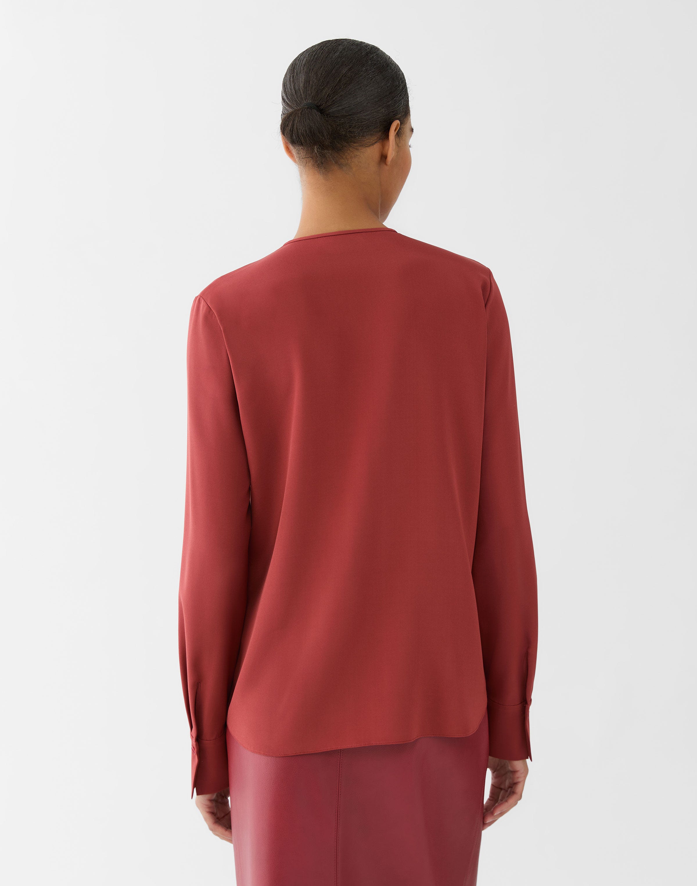 Petite Organic Silk Stretch Georgette Ls Blouse W/ Pintucks