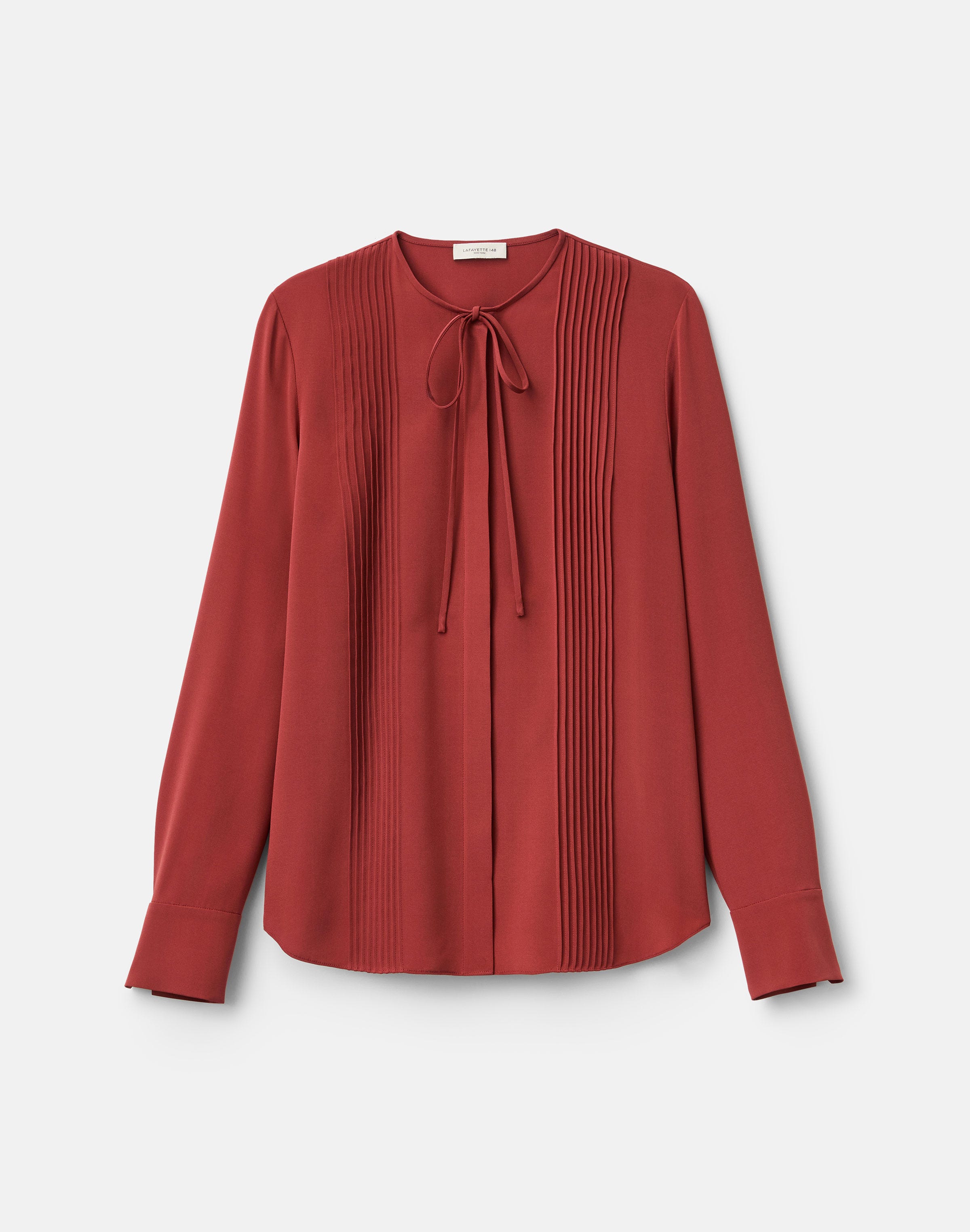 Petite Organic Silk Stretch Georgette Ls Blouse W/ Pintucks