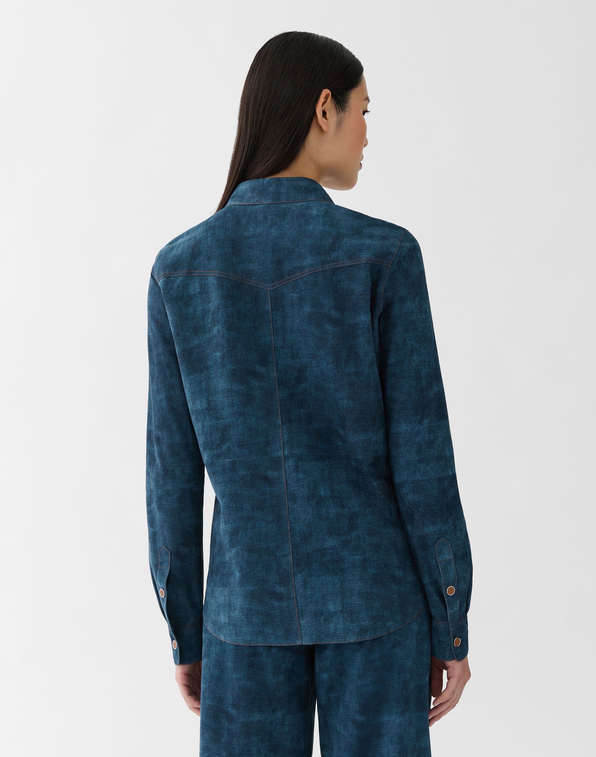 Denim-Effect Suede Western Blouse