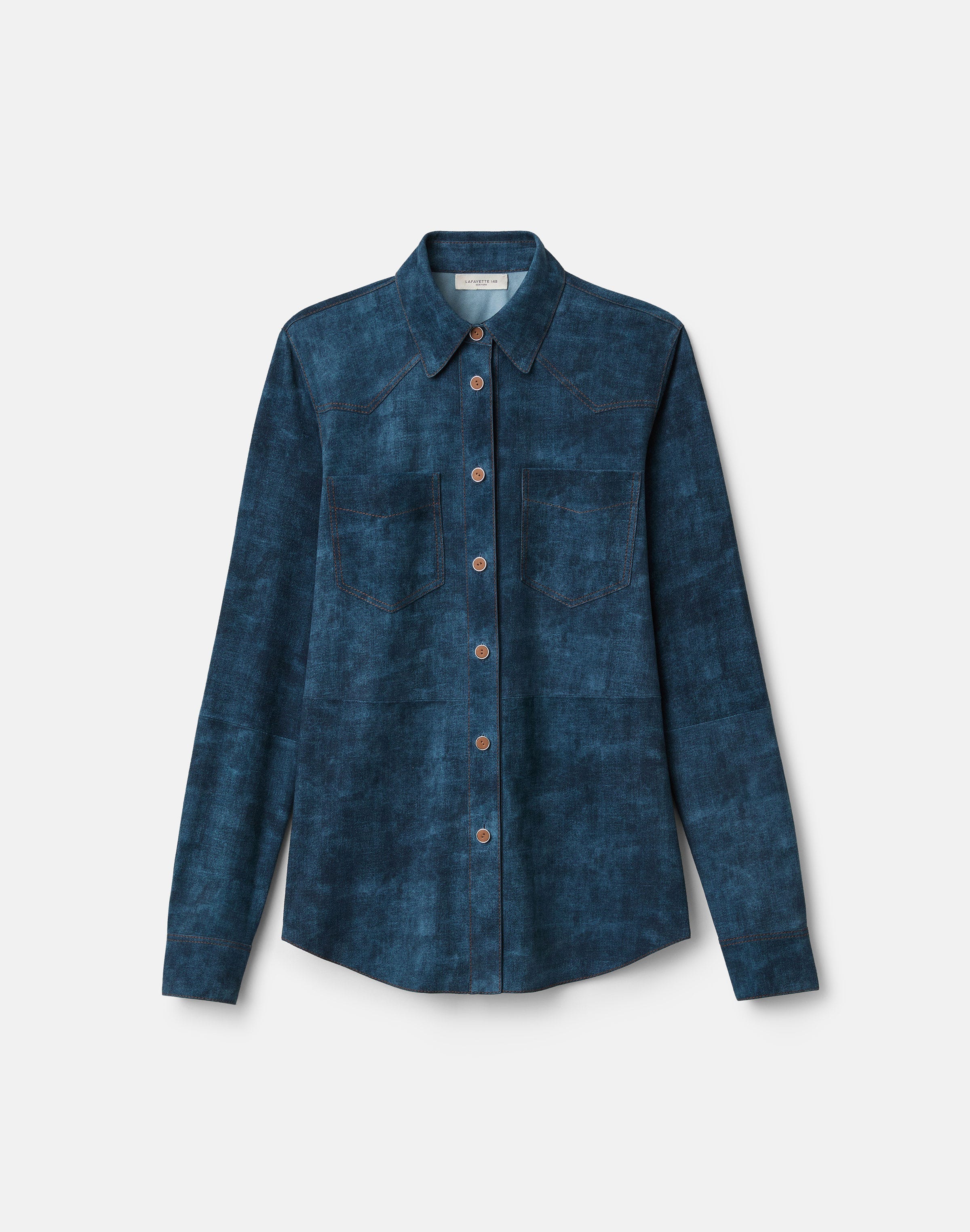 Denim-Effect Suede Western Blouse