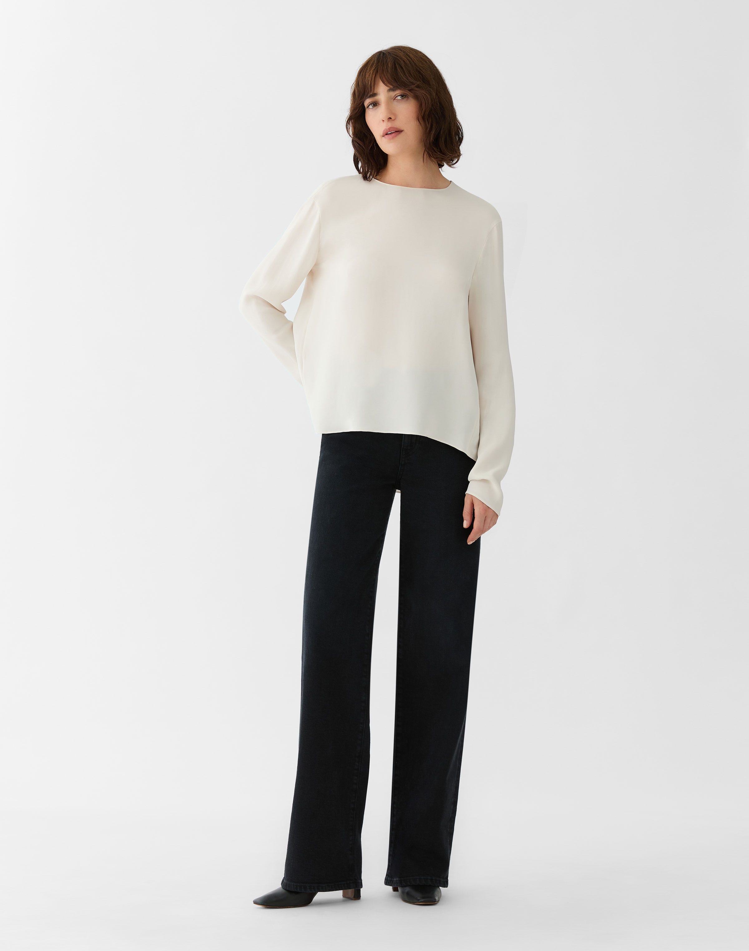 Organic Silk Georgette Jewel Neck Blouse