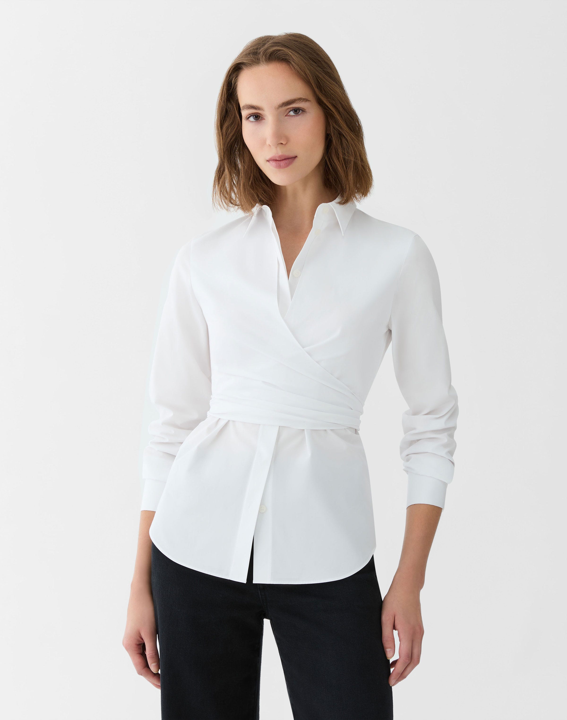 Petite Organic Cotton Poplin Long Sleeve Wrap Shirt