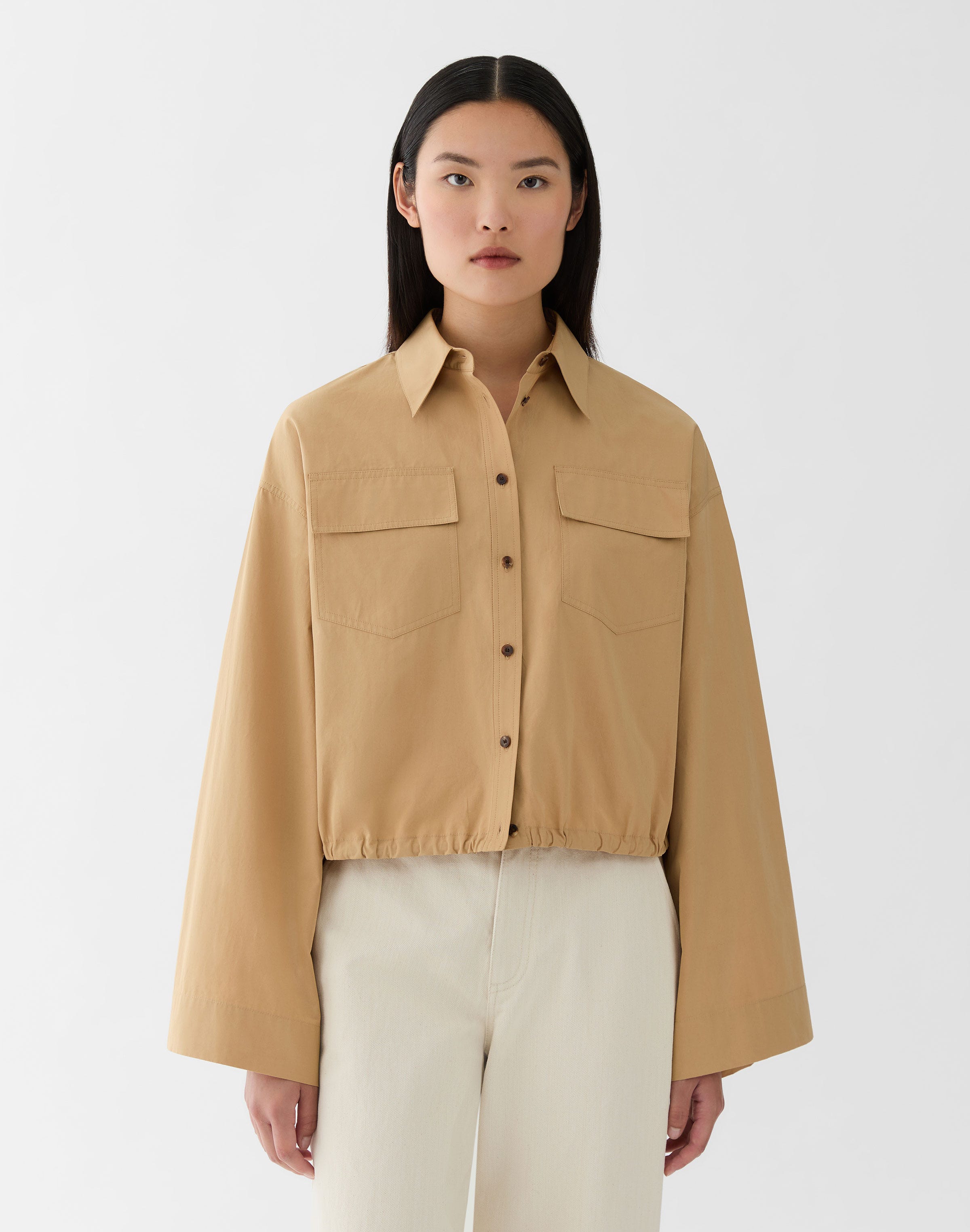 Organic Cotton Poplin Tie Back Shirt Jacket