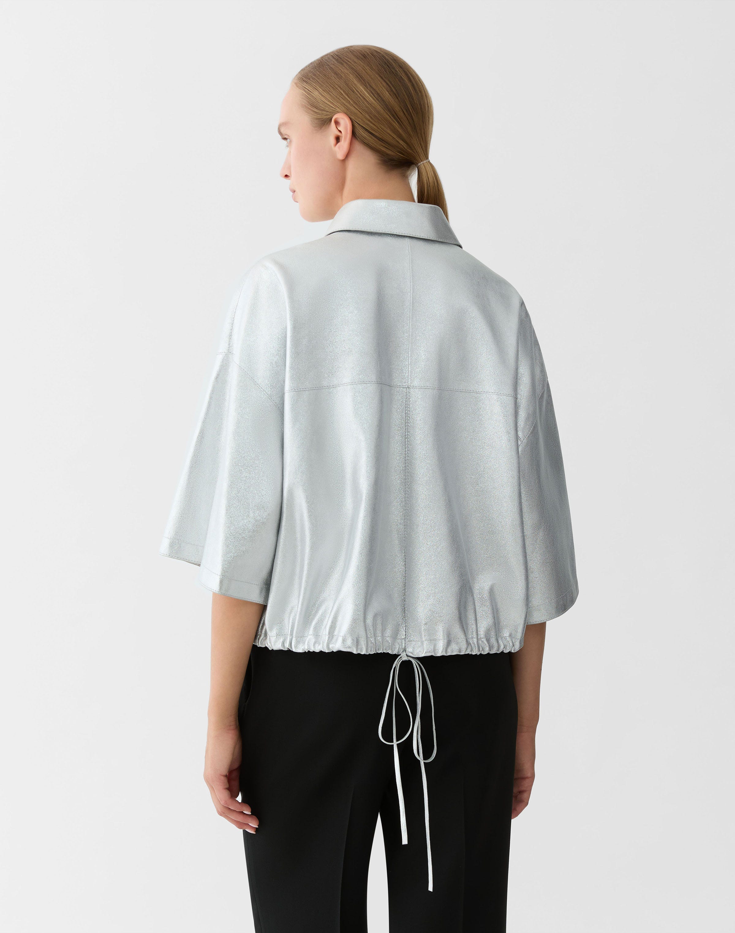 Metallic Suede Tie Back Shirt Jacket