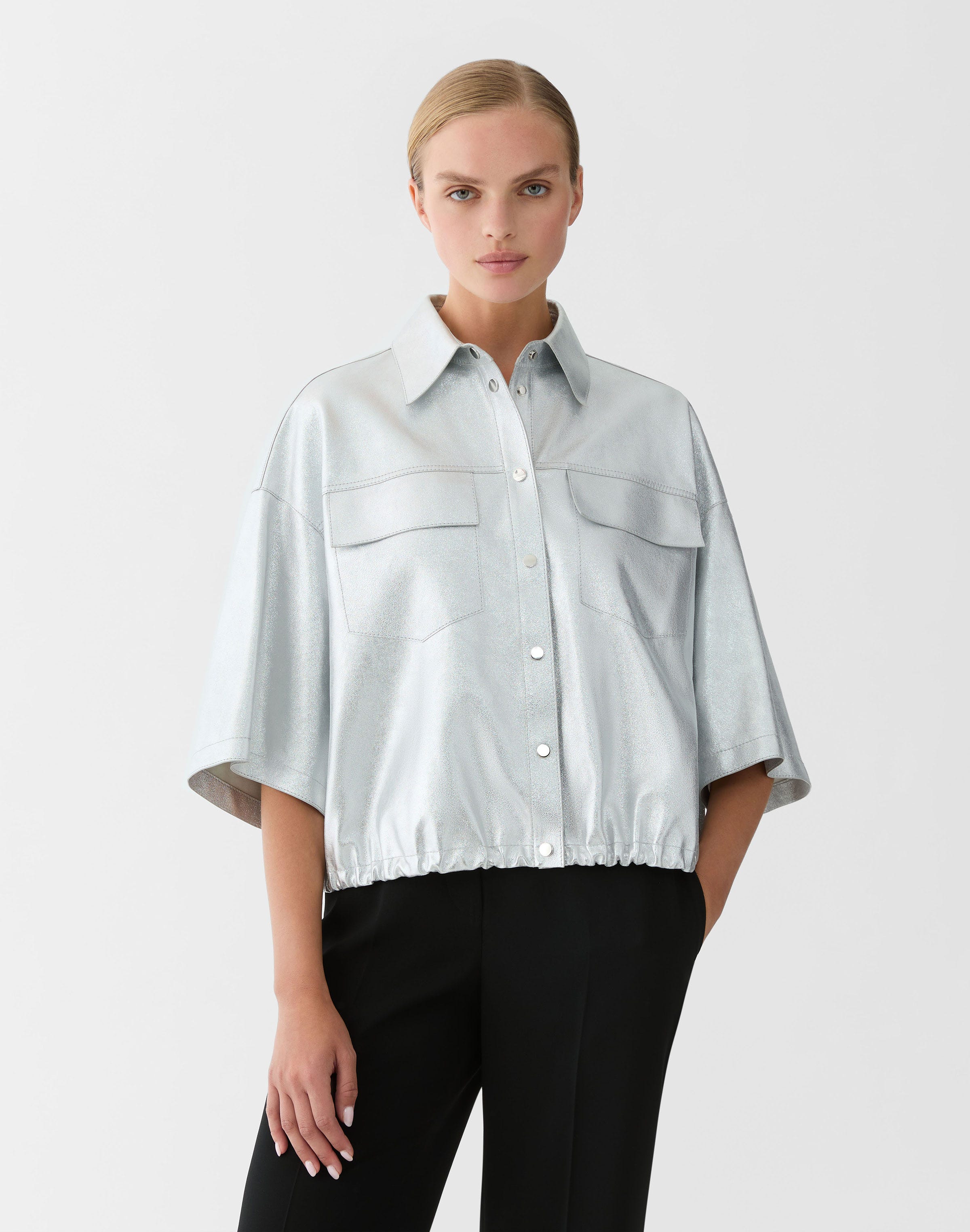 Metallic Suede Tie Back Shirt Jacket