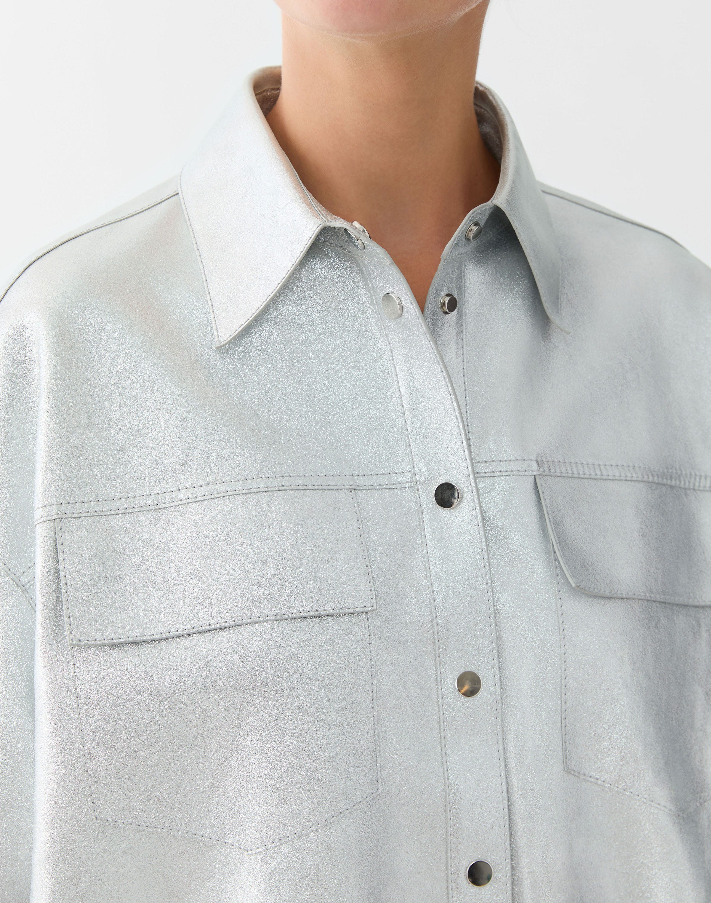 Metallic Suede Tie Back Shirt Jacket