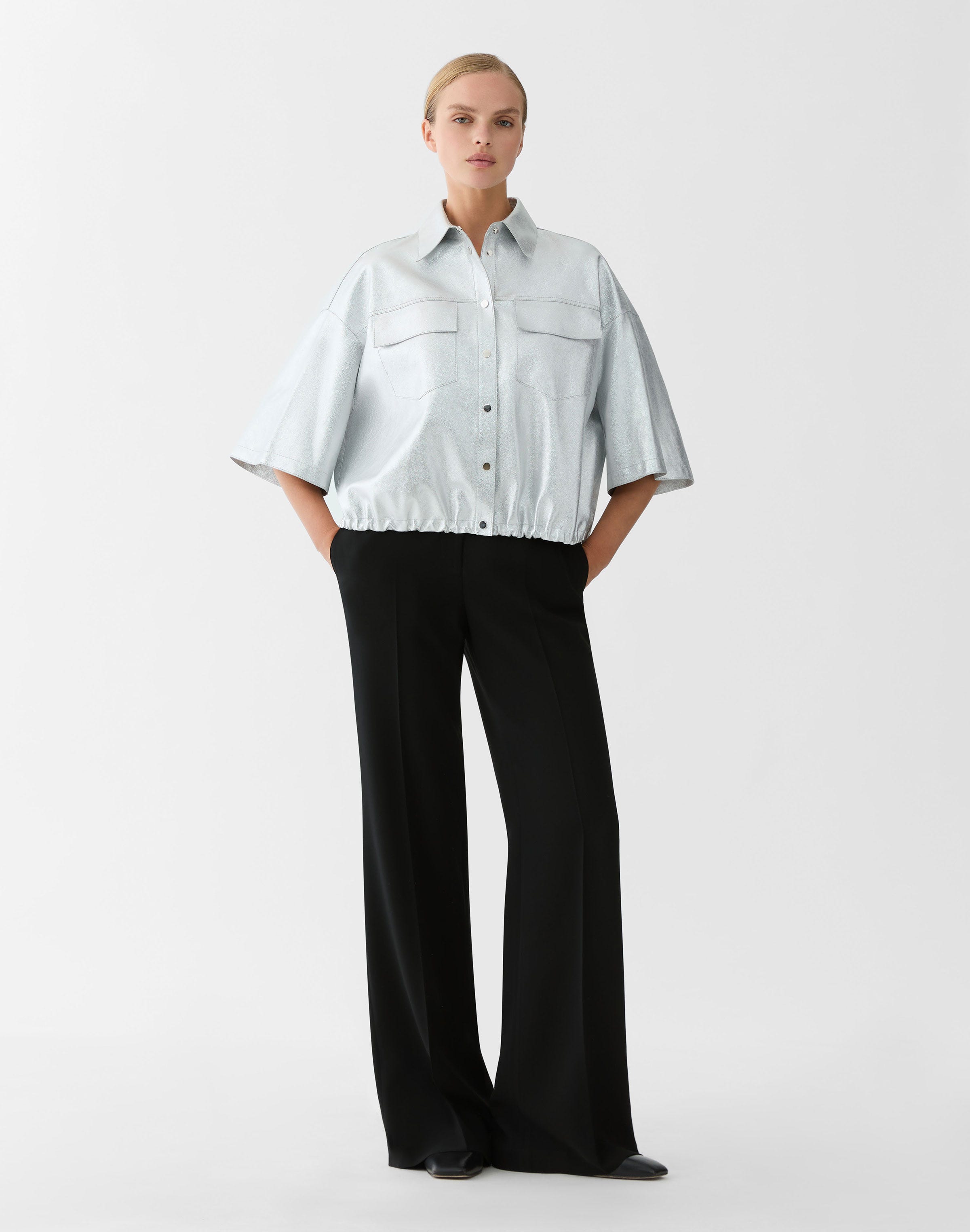 Metallic Suede Tie Back Shirt Jacket