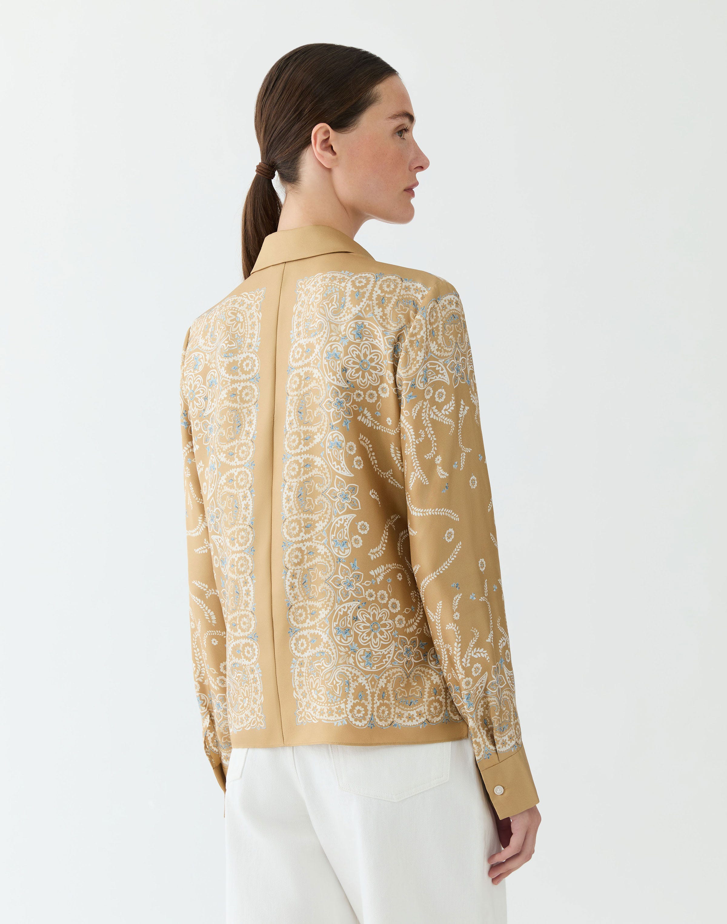 Bandana Print Silk Twill Button Front Blouse