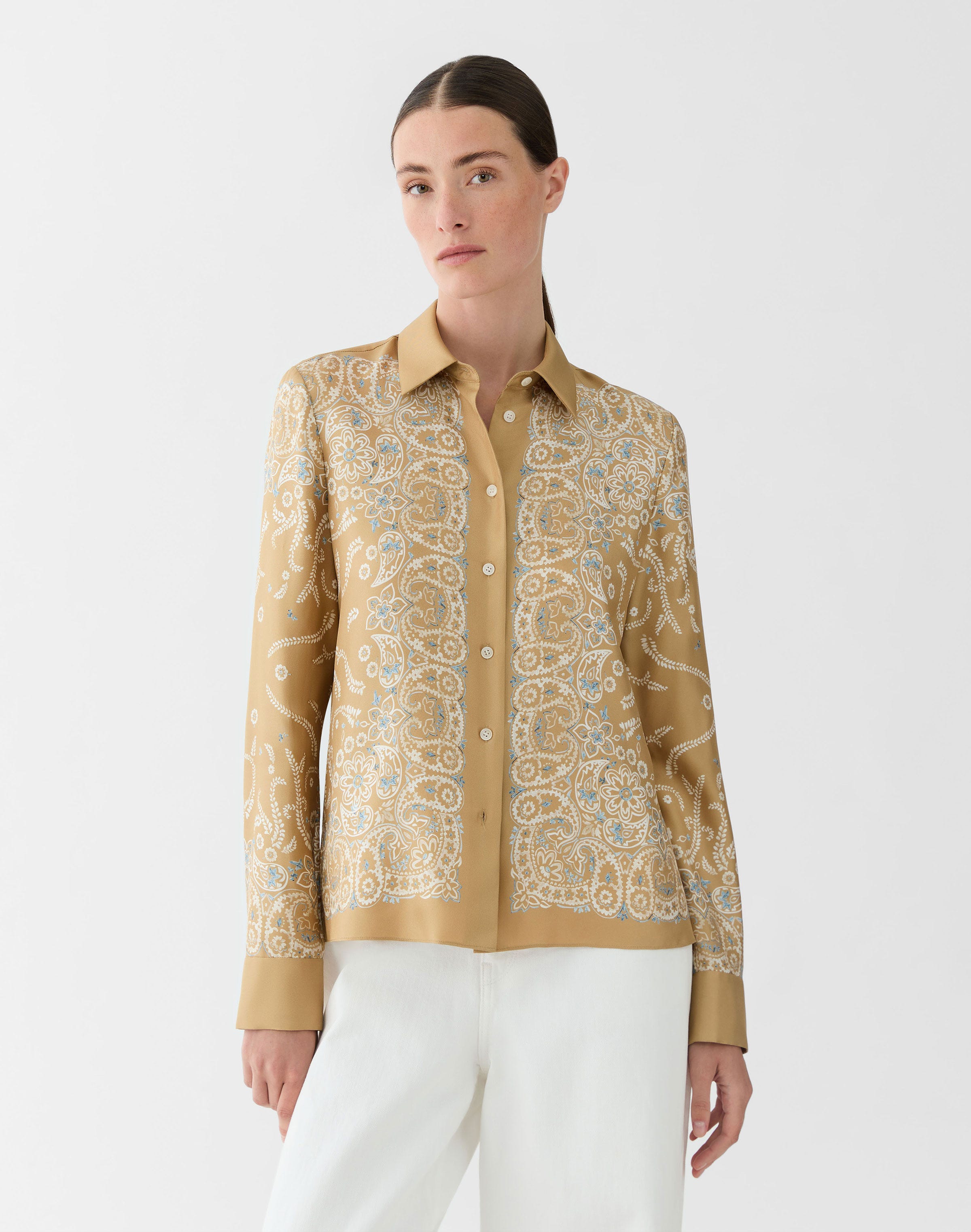 Bandana Print Silk Twill Button Front Blouse