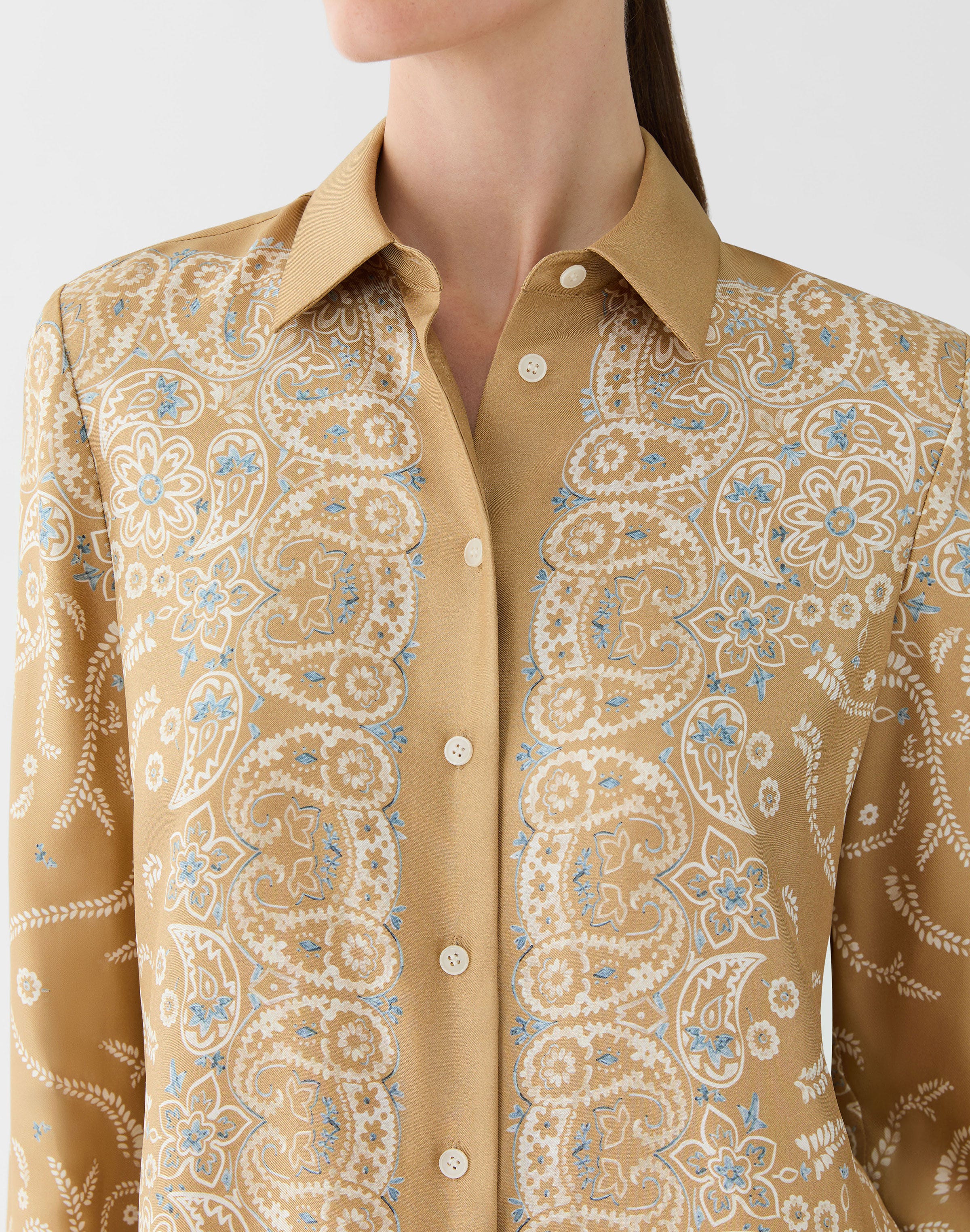 Bandana Print Silk Twill Button Front Blouse