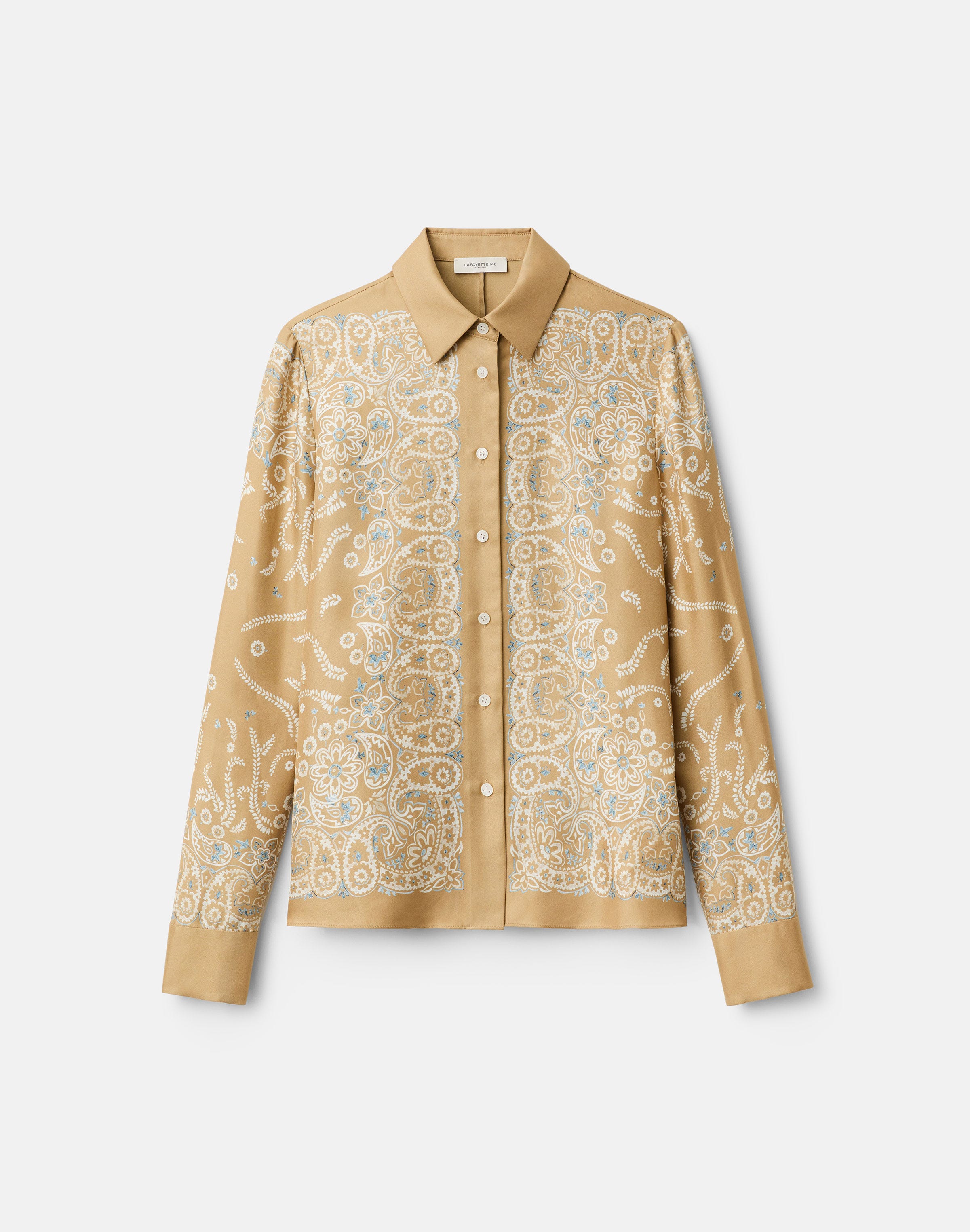 Bandana Print Silk Twill Button Front Blouse