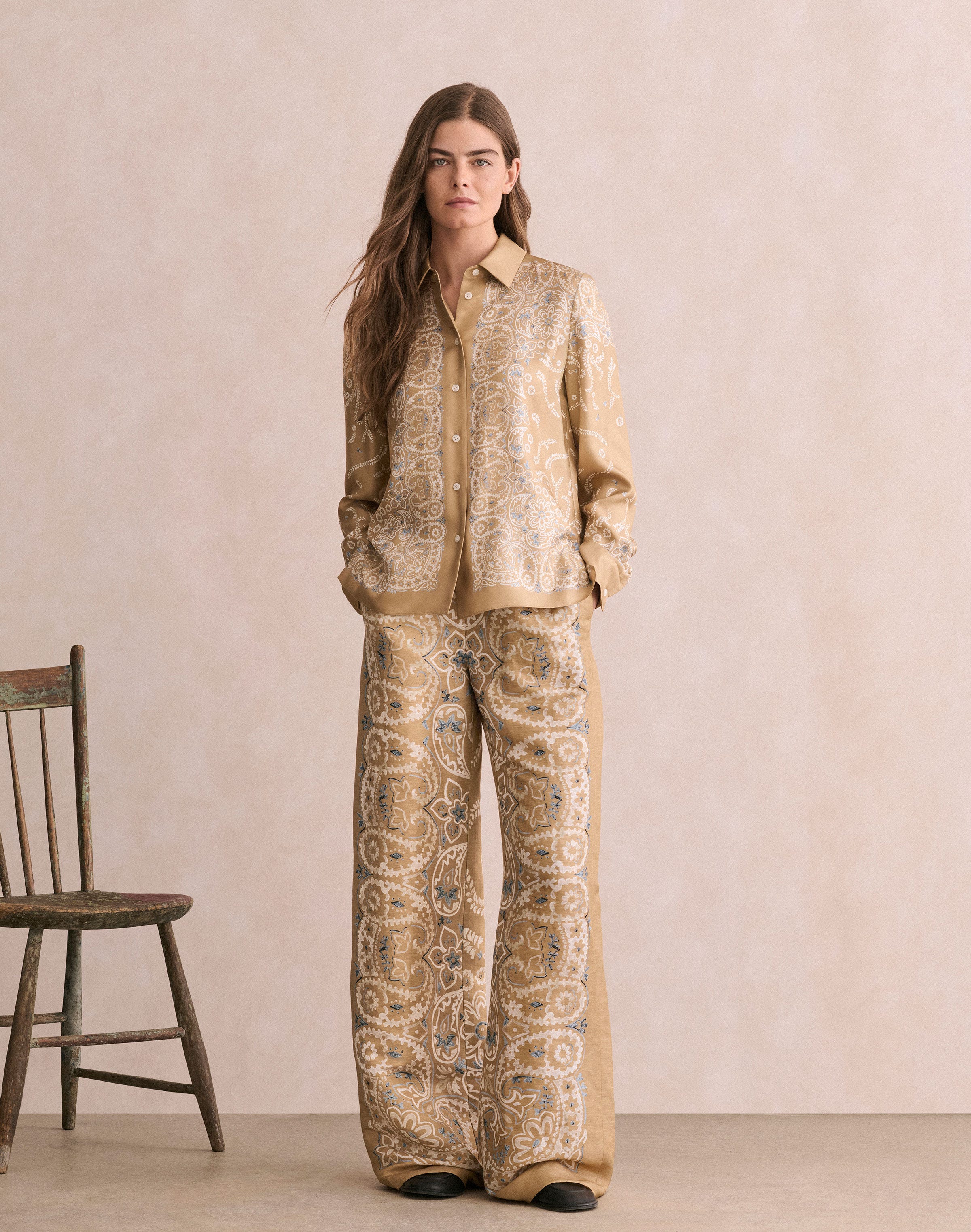 Bandana Print Silk Twill Button Front Blouse