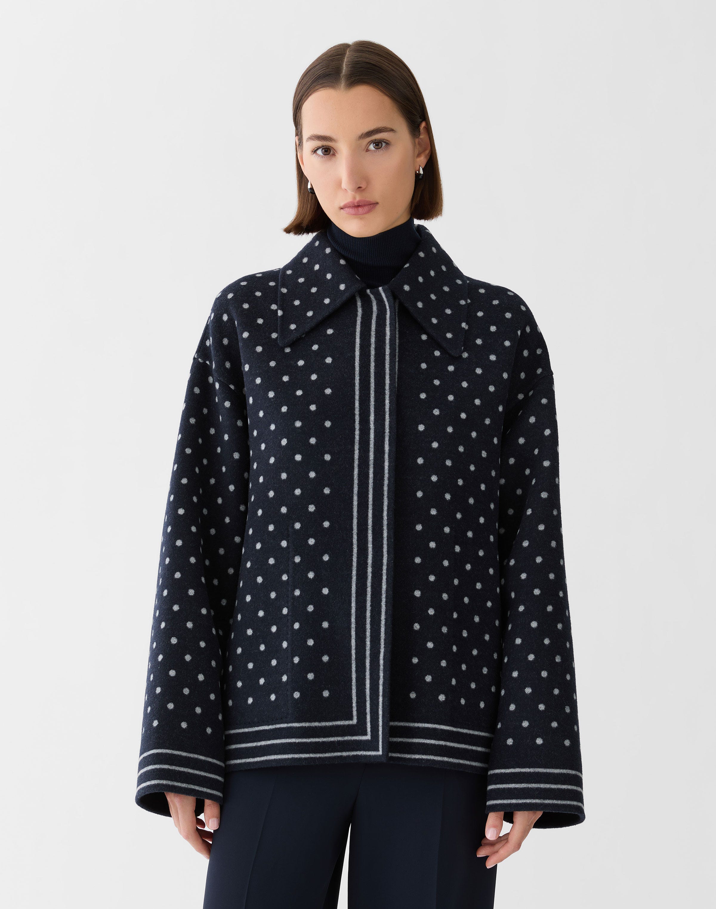 Polka Dot Jacquard Wool-Cashmere Reversible Oversized Coat