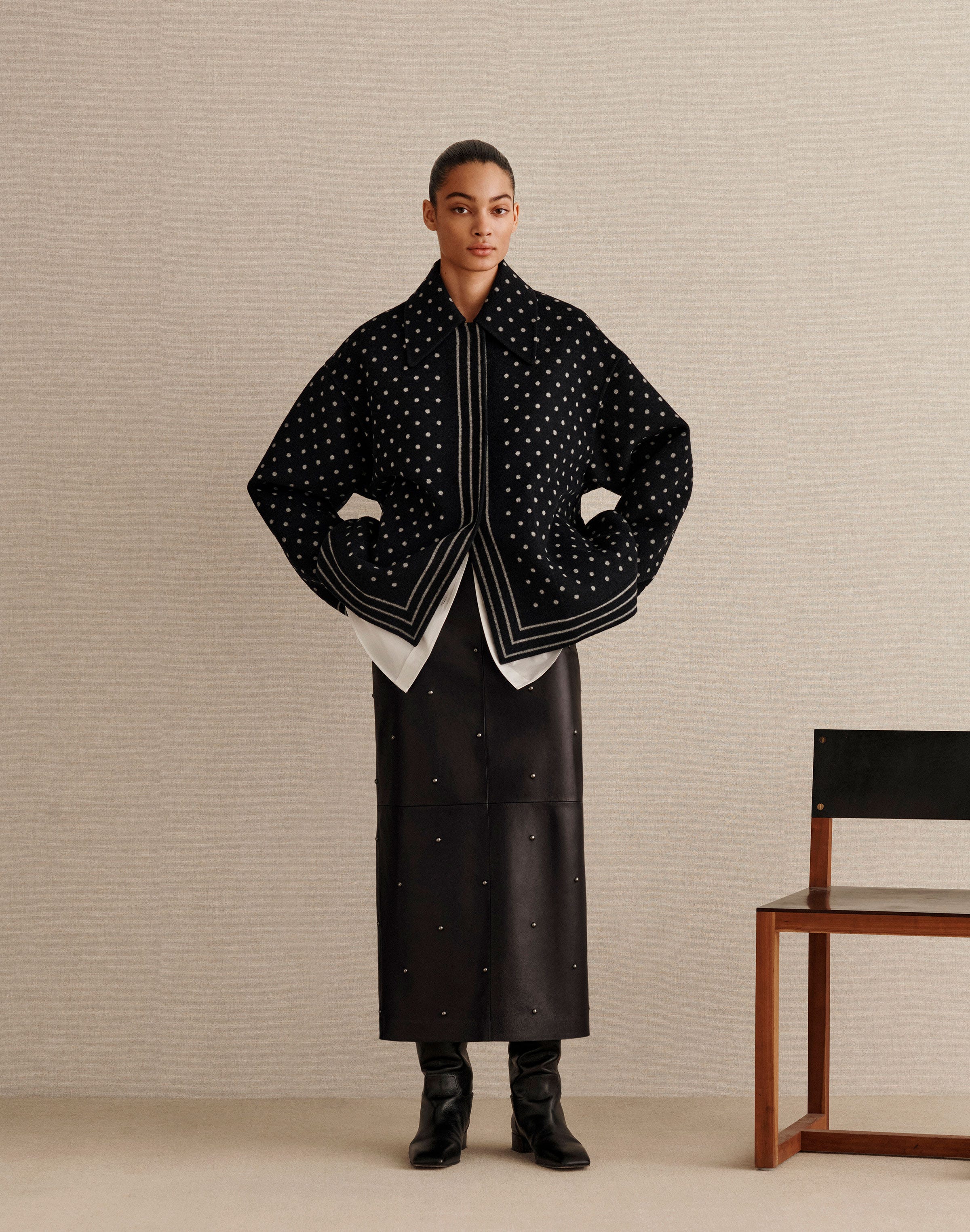 Polka Dot Jacquard Wool-Cashmere Reversible Oversized Coat
