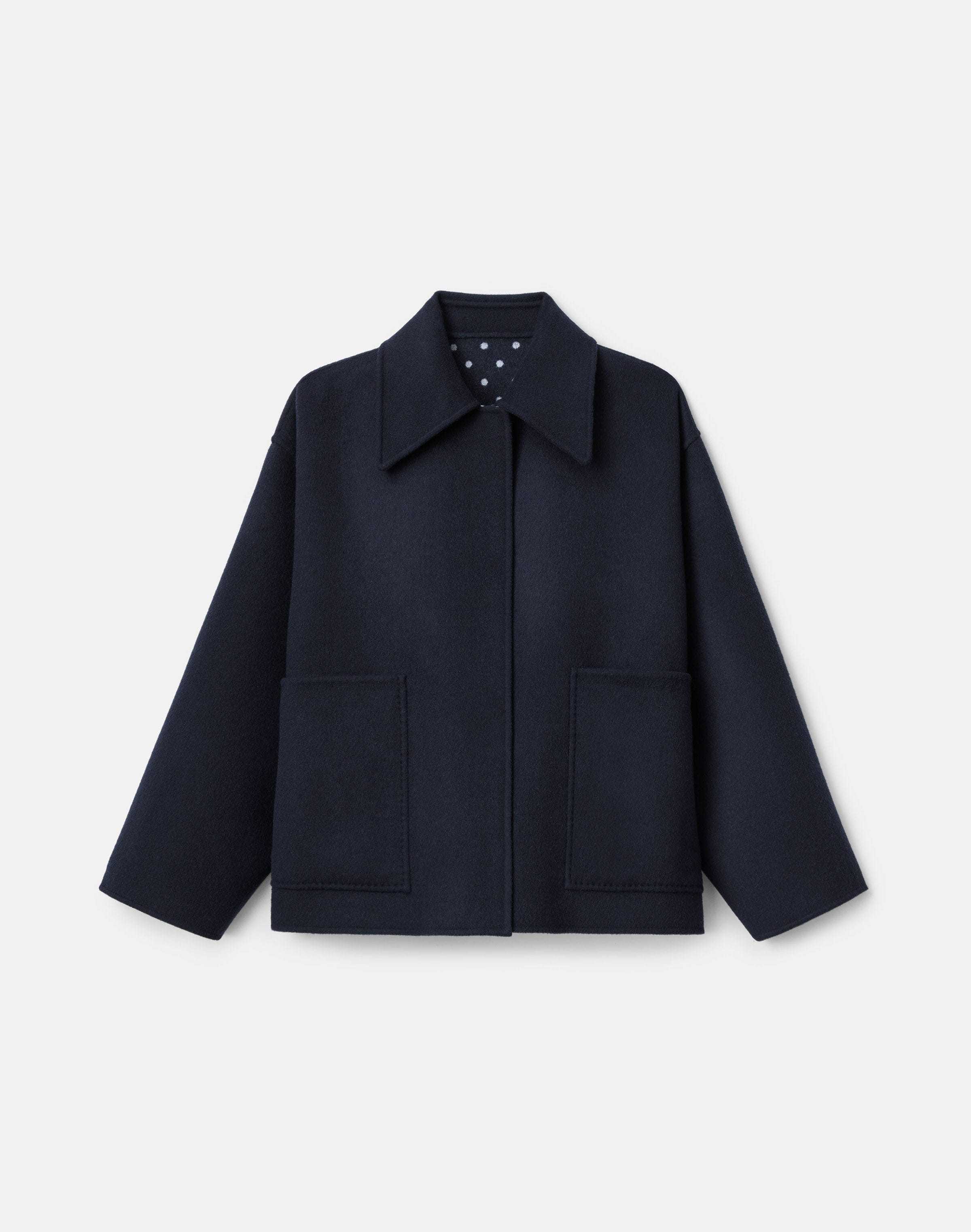 Polka Dot Jacquard Wool-Cashmere Reversible Oversized Coat