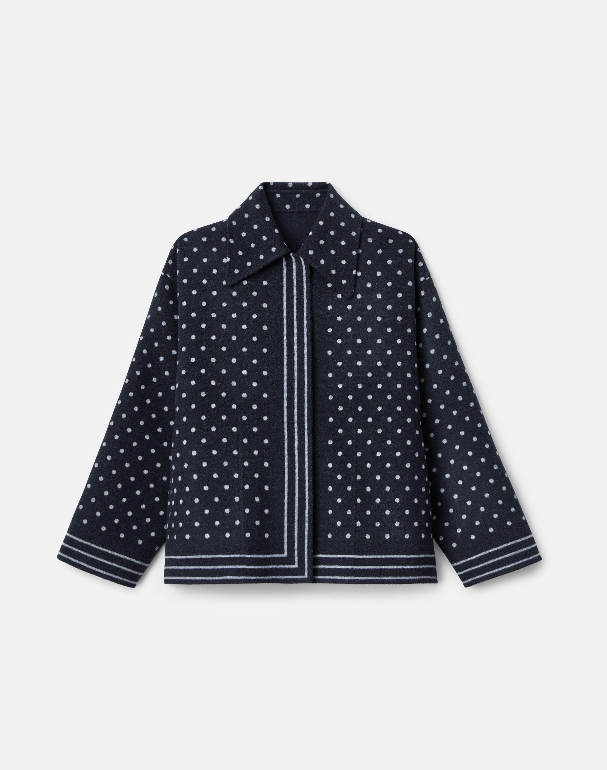 Polka Dot Jacquard Wool-Cashmere Reversible Oversized Coat