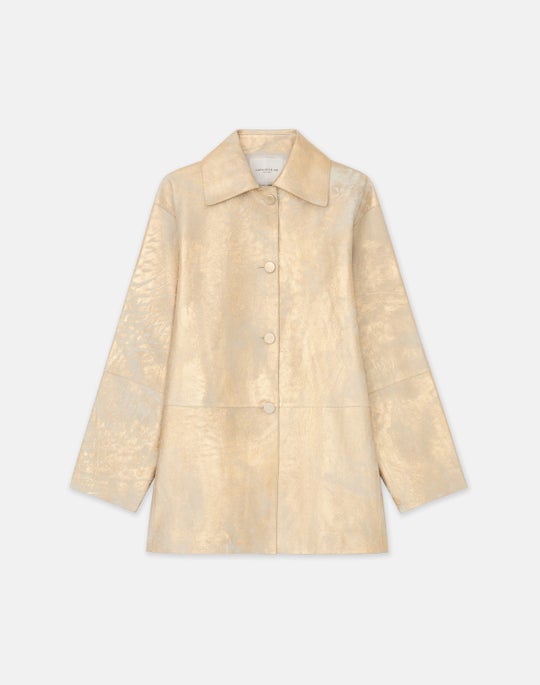 Gilded Lambskin Leather Oversized Swing Coat