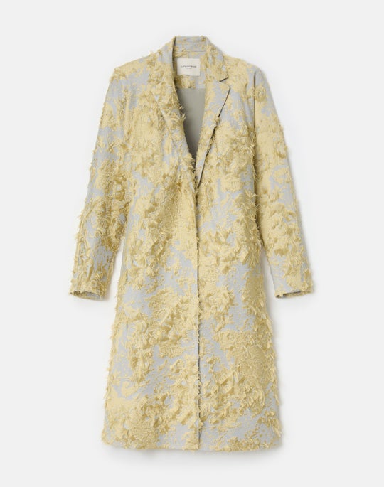 Pastel Dust Fringe Jacquard Open Front Coat